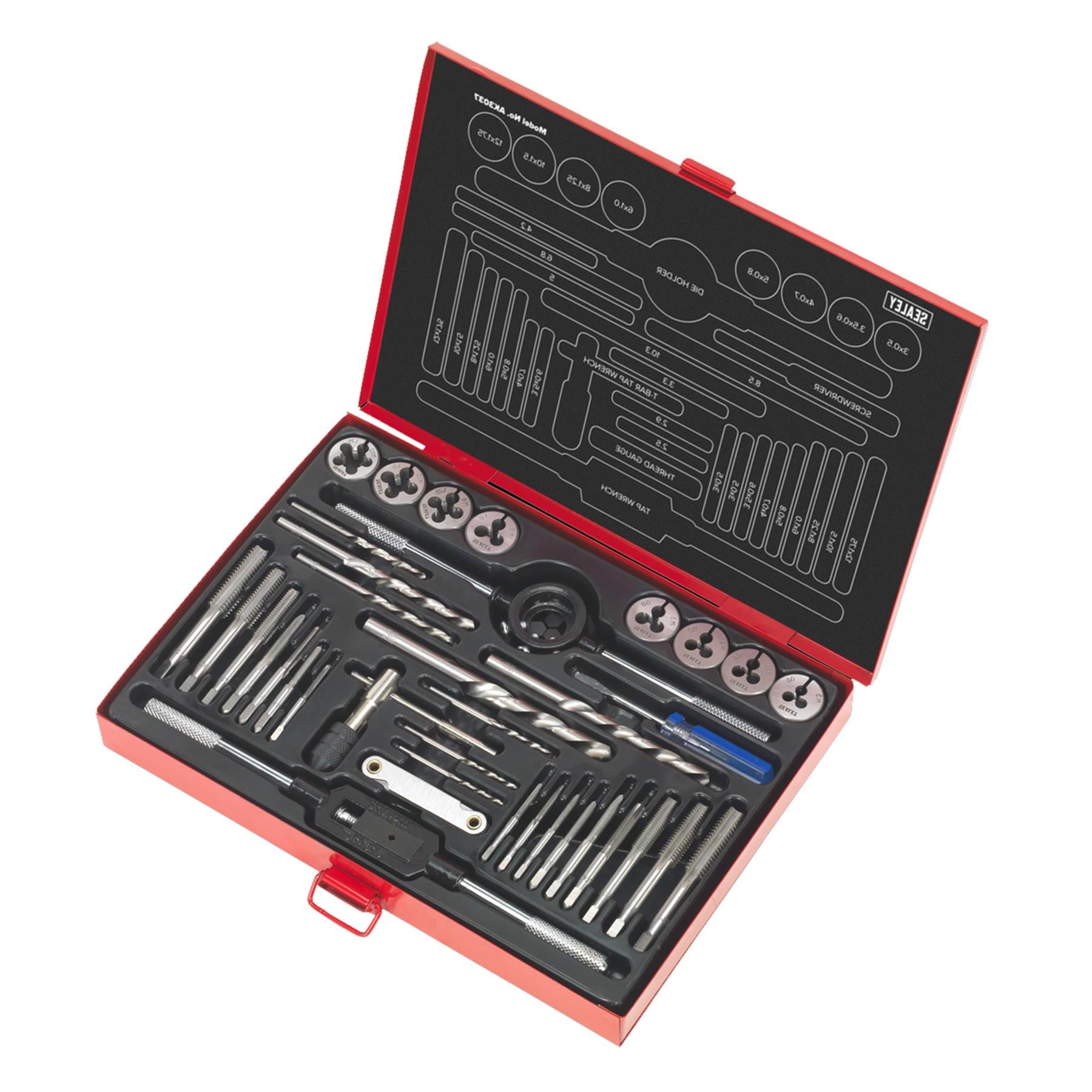Sealey 37pc Tap and Die Set Split Dies Metric Thread Cutting Tool M3 - M12 Steel