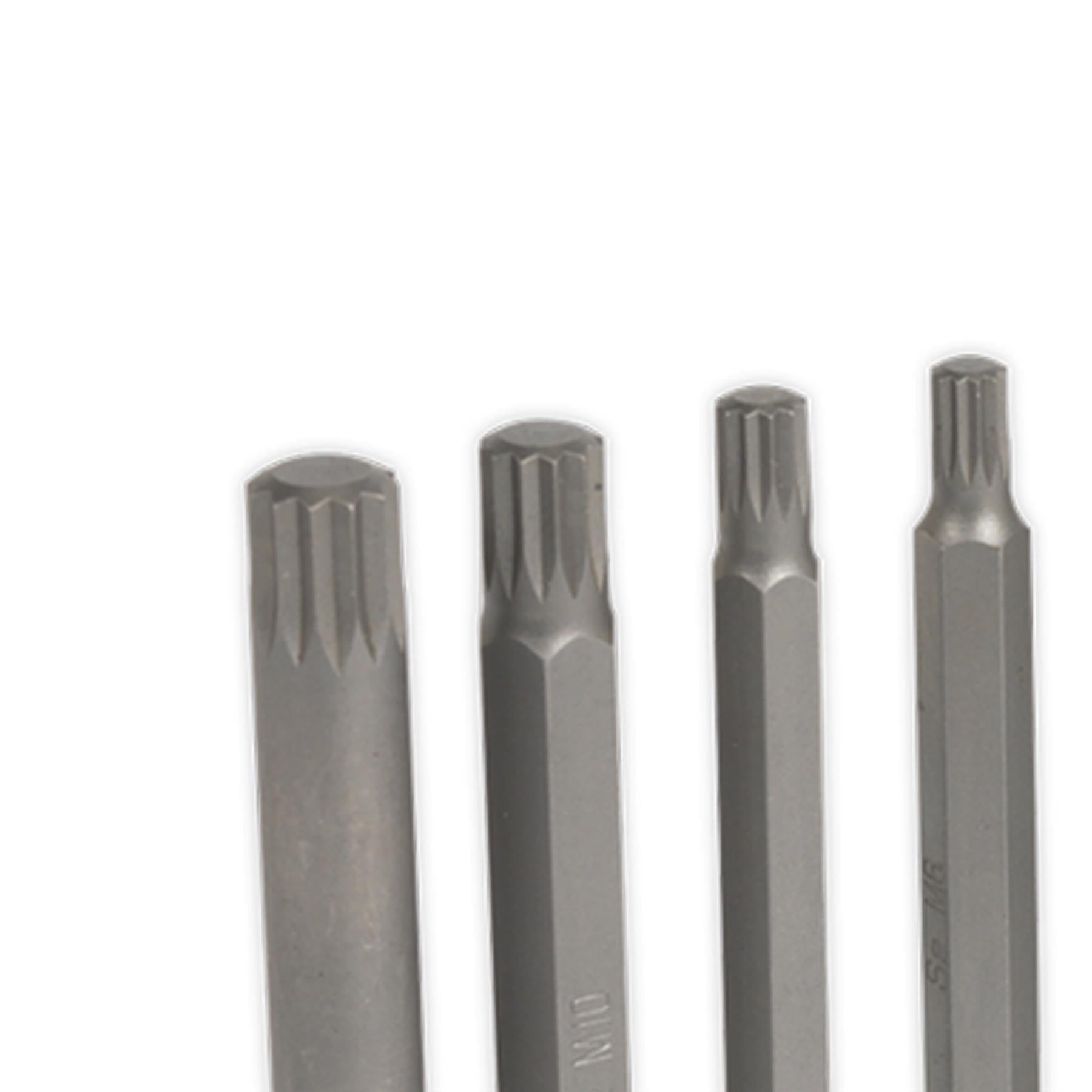 Sealey Spline Socket Bit Set 10pc 3/8"Sq Drive Chrome Vanadium Steel