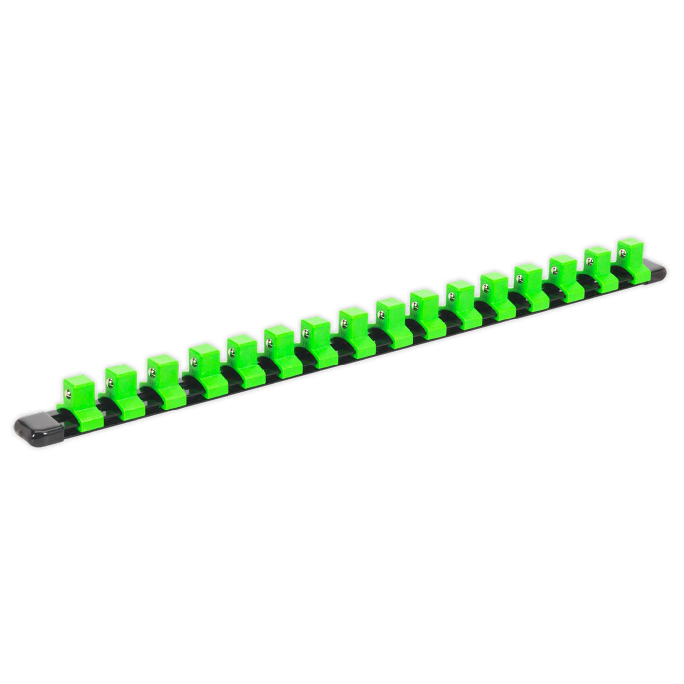 Sealey 1/2"Sq Drive Socket Retaining Rail with 16 Clips - Hi-Vis Green