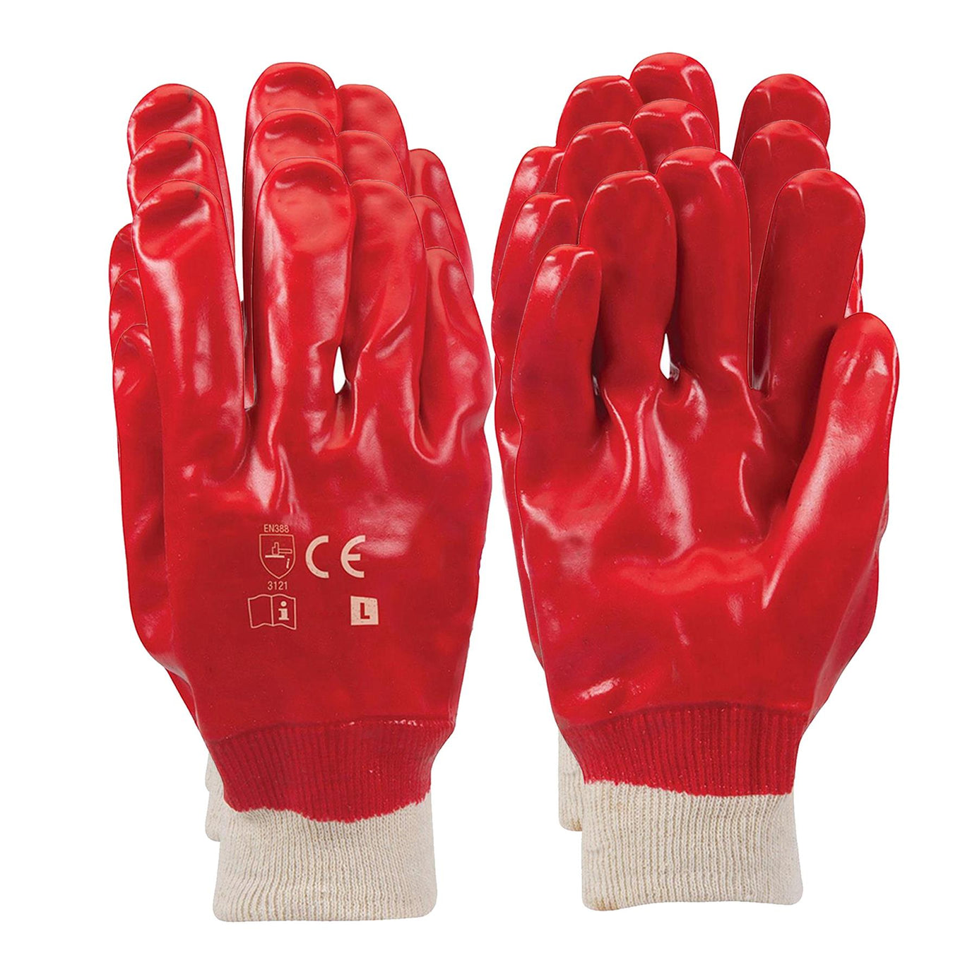 3 X Red PVC Gloves Full Dipped Quality Safety Protective Workwear Ppe New