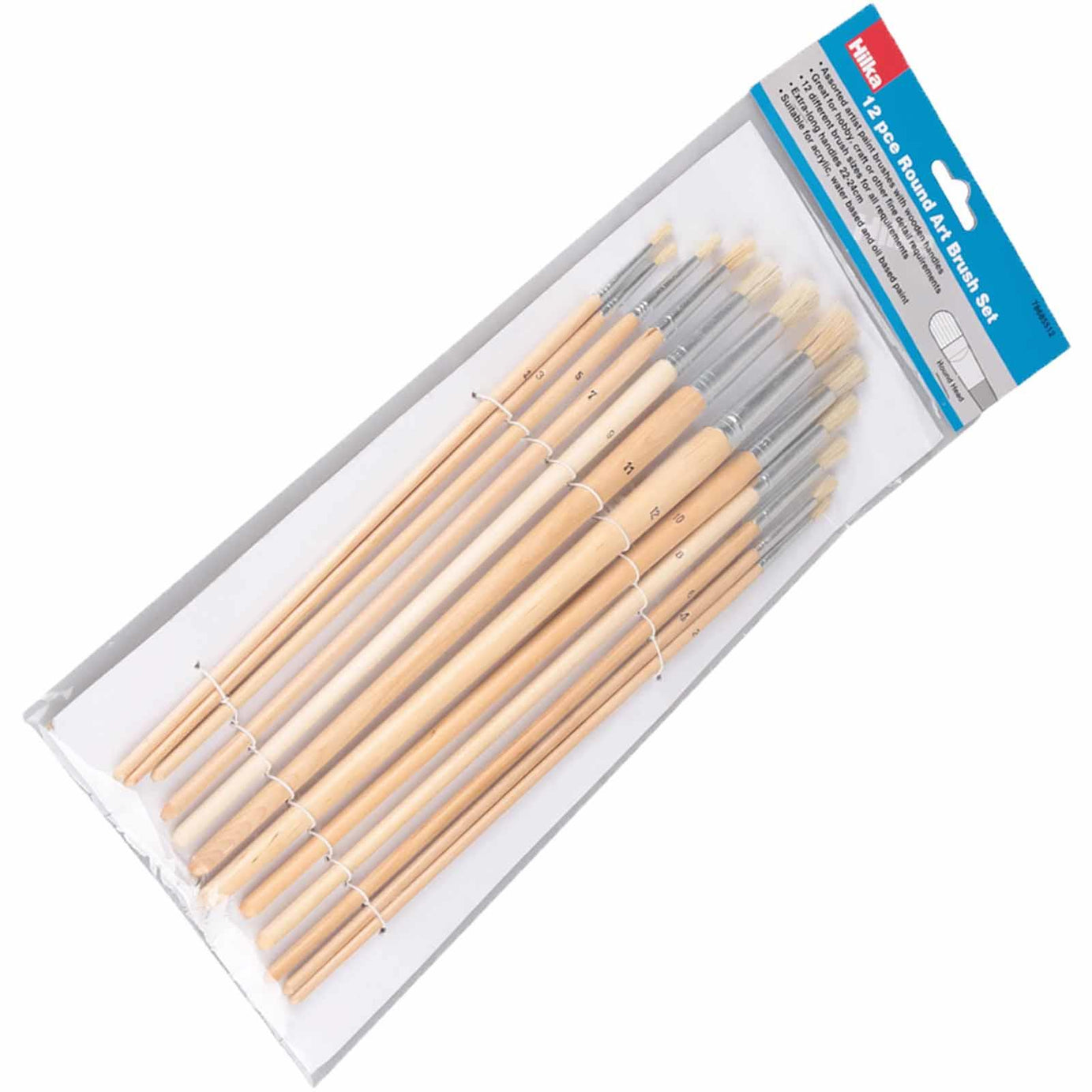 12 Pce Round Artist Paint Brushes Set Extra-long Handles 22-24cm Suitable For Acrylic, Water Based And Oil Based Paint