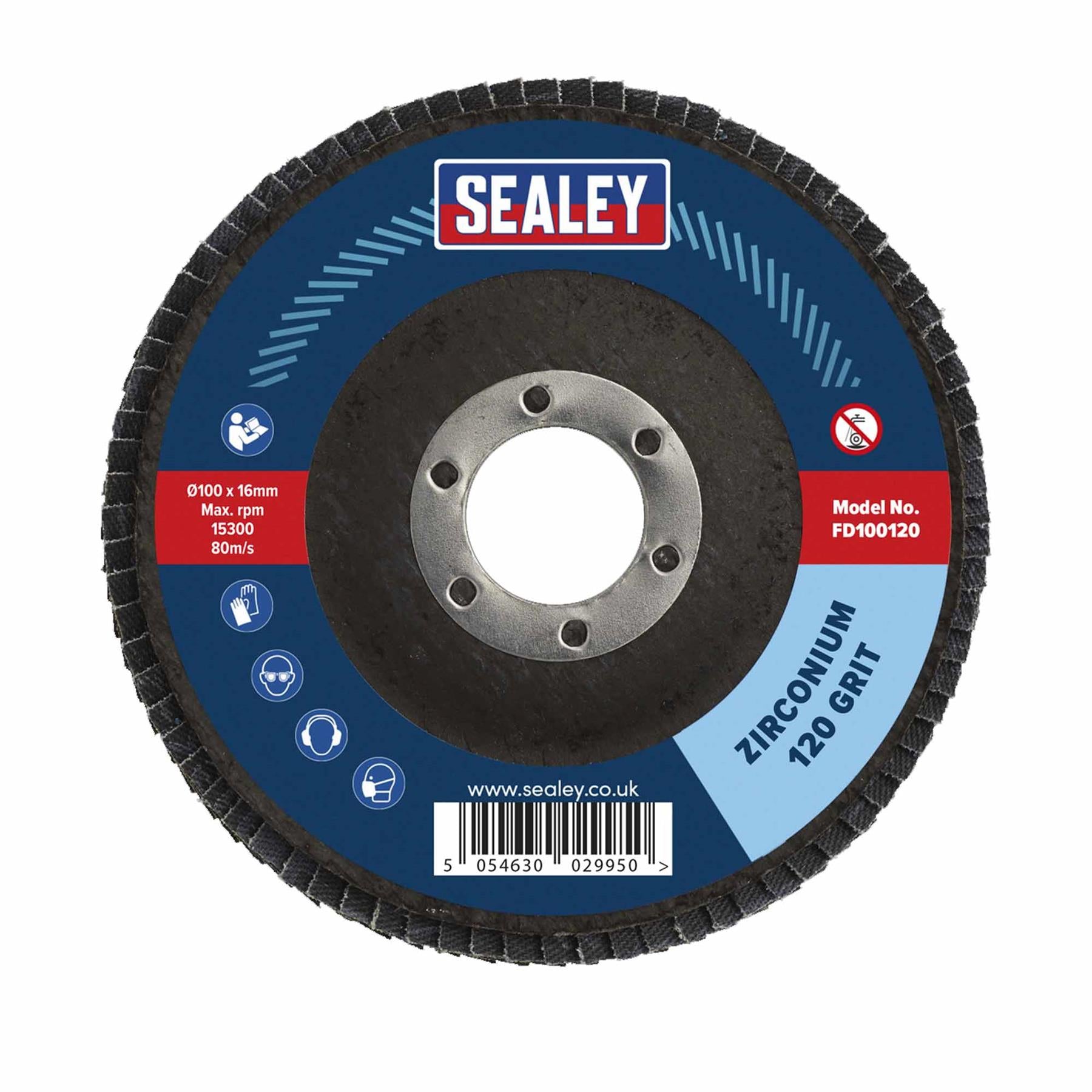 Sealey Flap Disc Zirconium Ø100mm Ø16mm Bore 120Grit