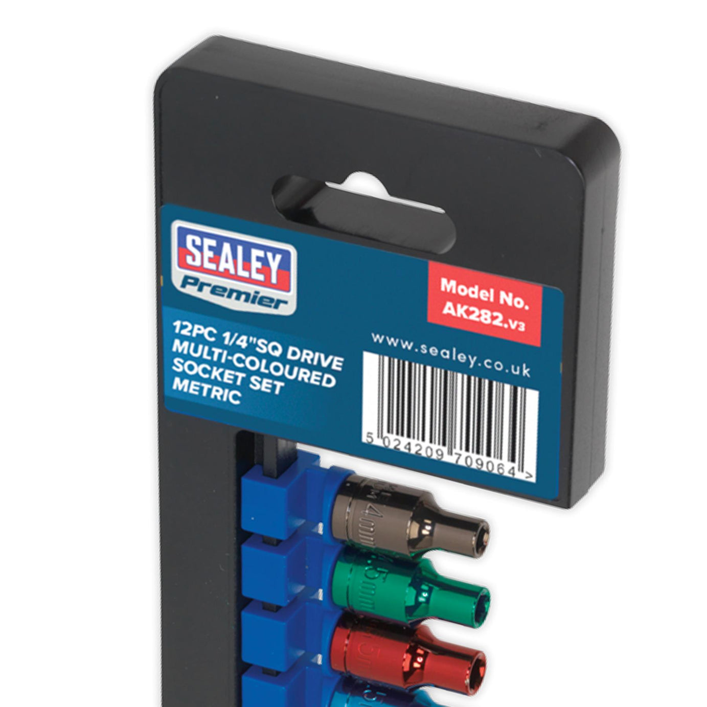 Sealey Multi-Colour Socket Set 12pc 1/4"Sq Dr 6pt WallDrive Metric
