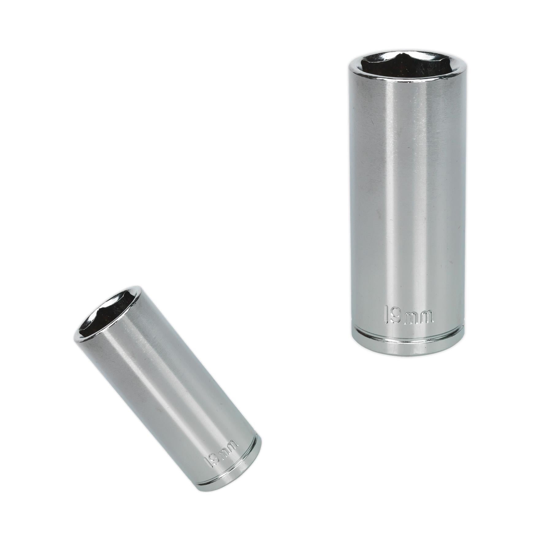 Sealey WallDrive Socket 19mm Deep 3/8"Sq Drive  Carbon Steel