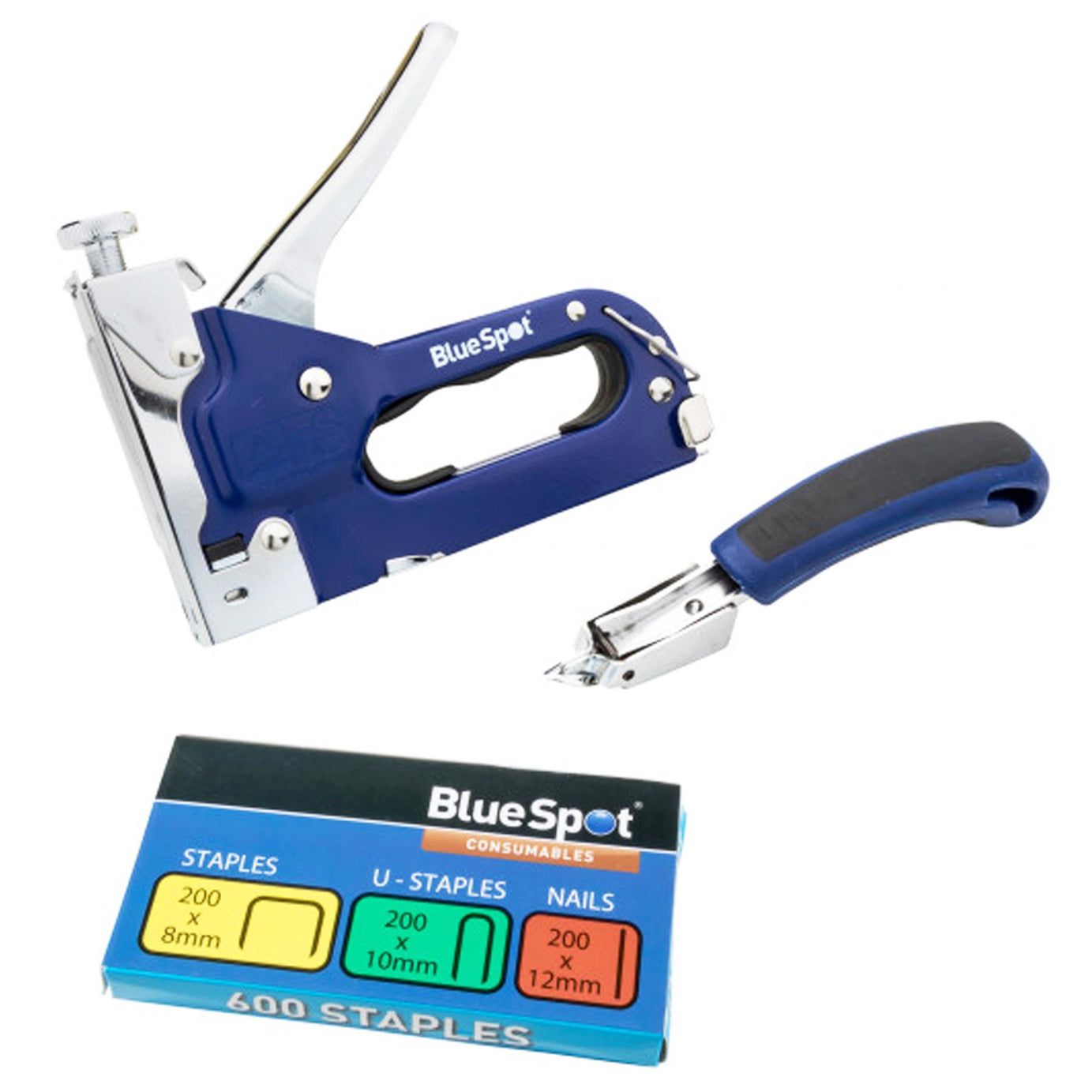 BlueSpot Staple Nail Gun and Staple Remover Set Heavy Duty 3 Way Cable Tacker