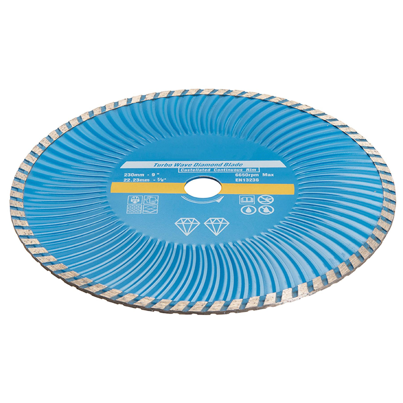 Turbo Wave Diamond Blade 230 X 22.23mm Castellated Cont Rim Continuous Rim Blade