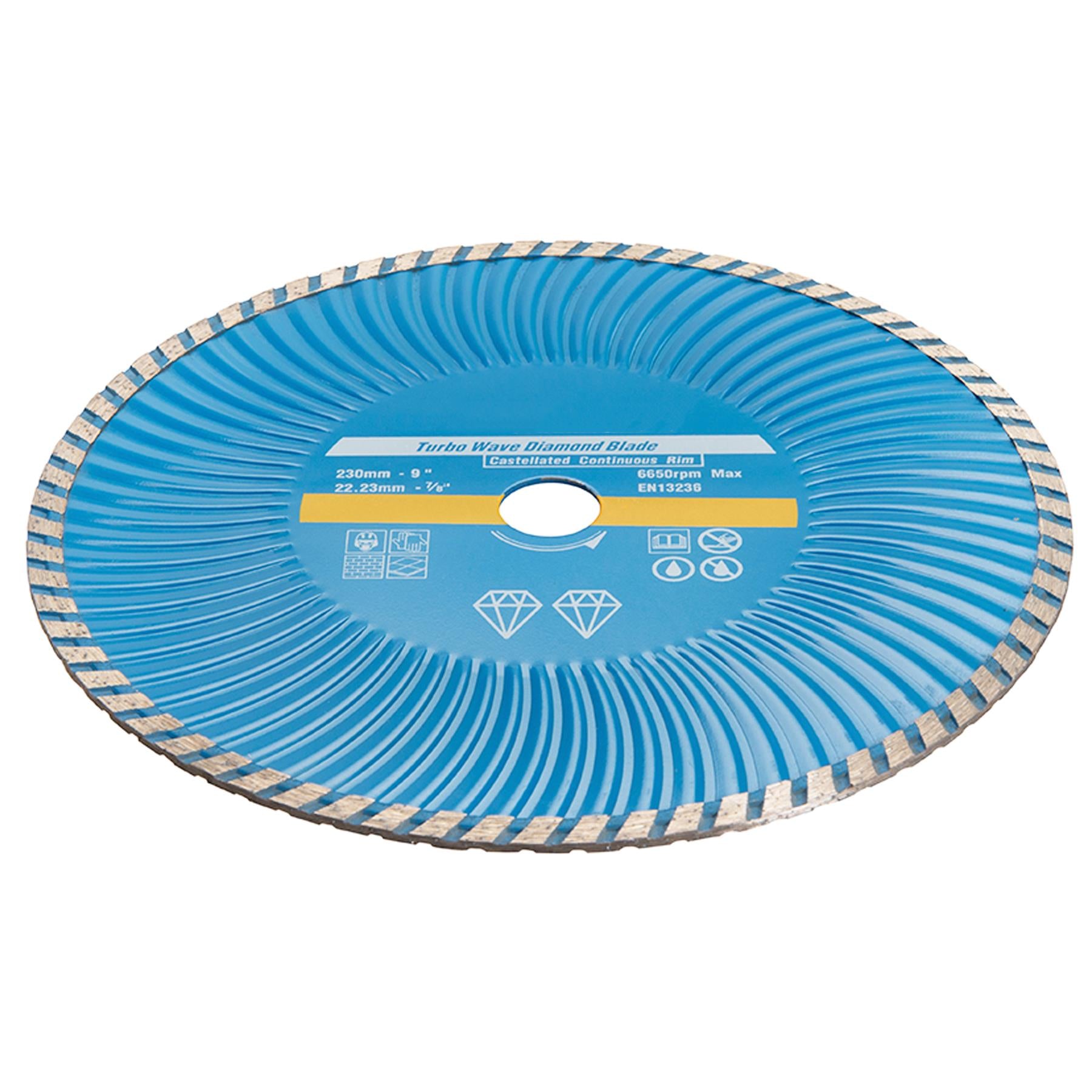 Turbo Wave Diamond Blade 230 X 22.23mm Castellated Cont Rim Continuous Rim Blade