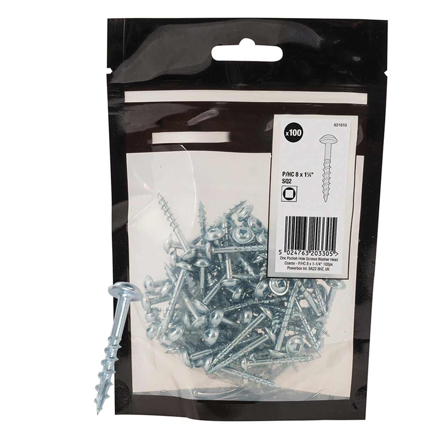 Zinc Pocket-Hole Screws Washer Head Coarse Thread Rust Resistant- 8x1-1/4" 100pk