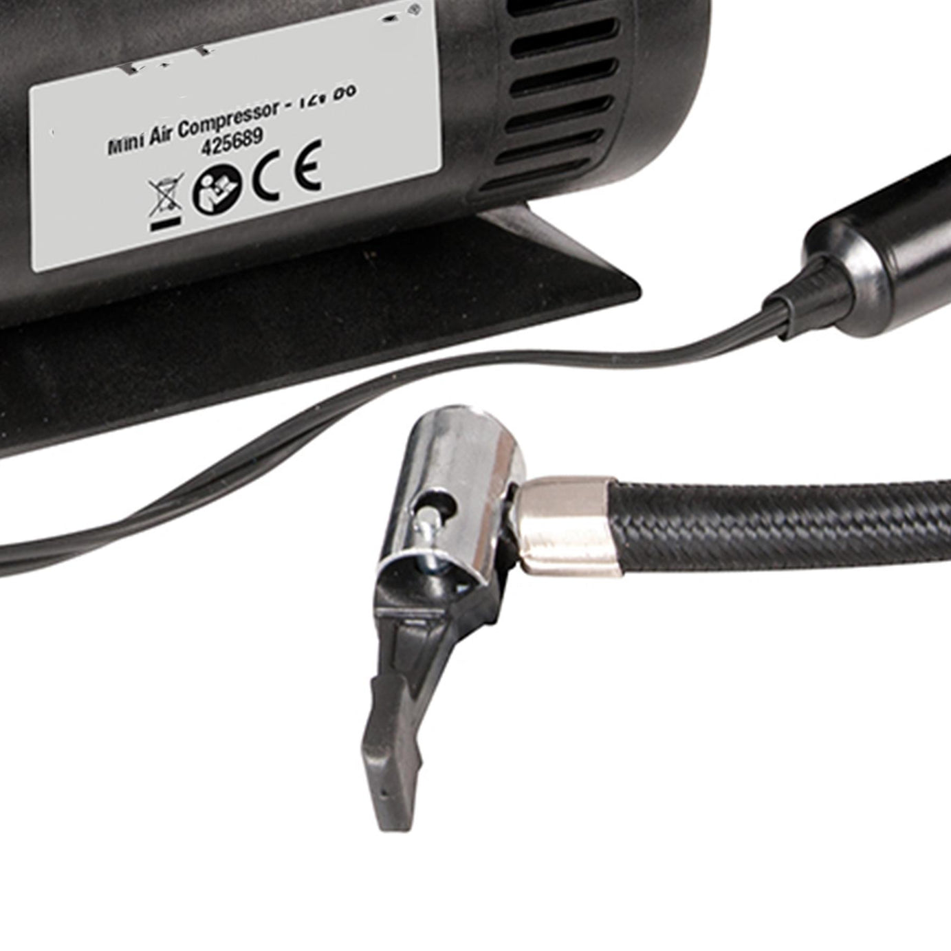 12V Dc Mini Air Compressor With Pressure Gauge 50mm Dial - 460mm Braided Hose