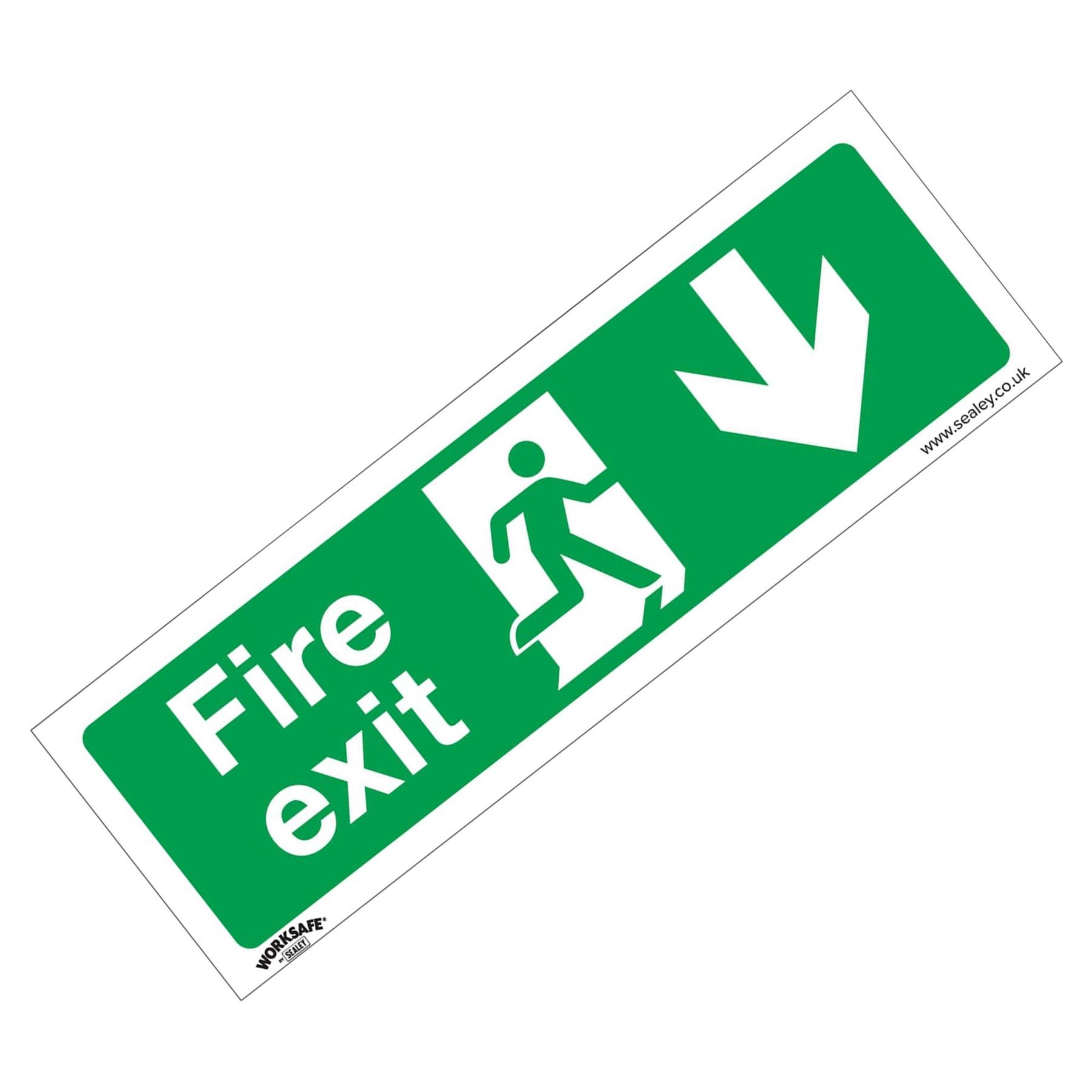 Sealey Safety Sign - Fire Exit (Down) - Self-Adhesive - Pack of 10