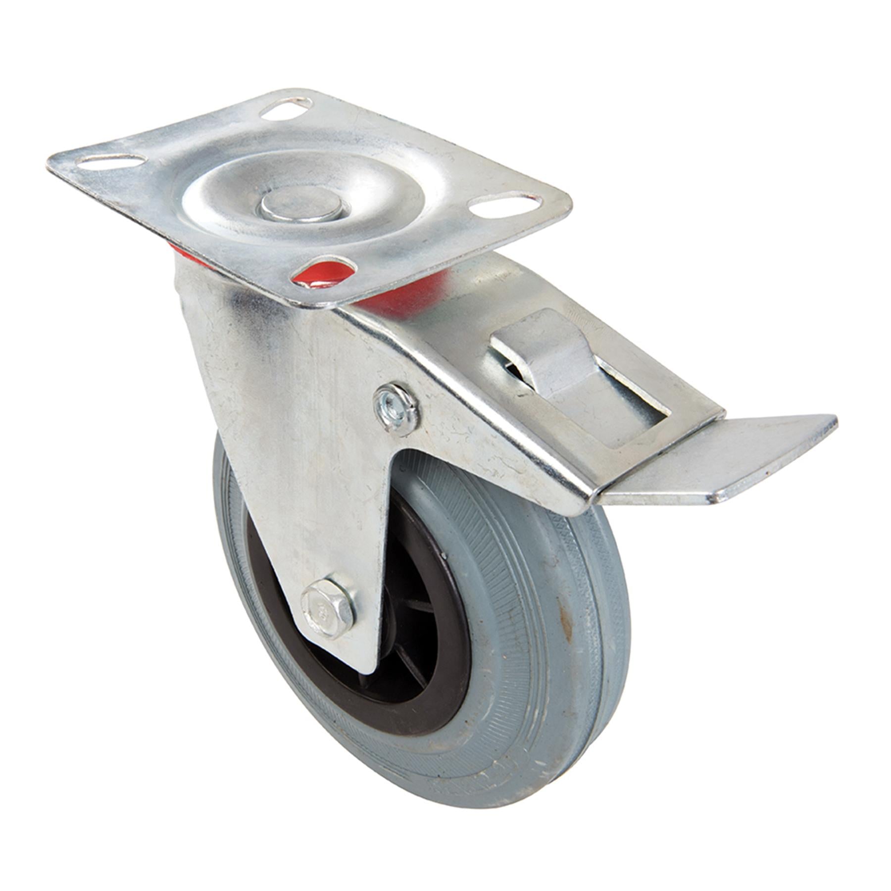 Heavy Duty 125mm Rubber Swivel Castor Wheels Trolley Caster Brake Cyan