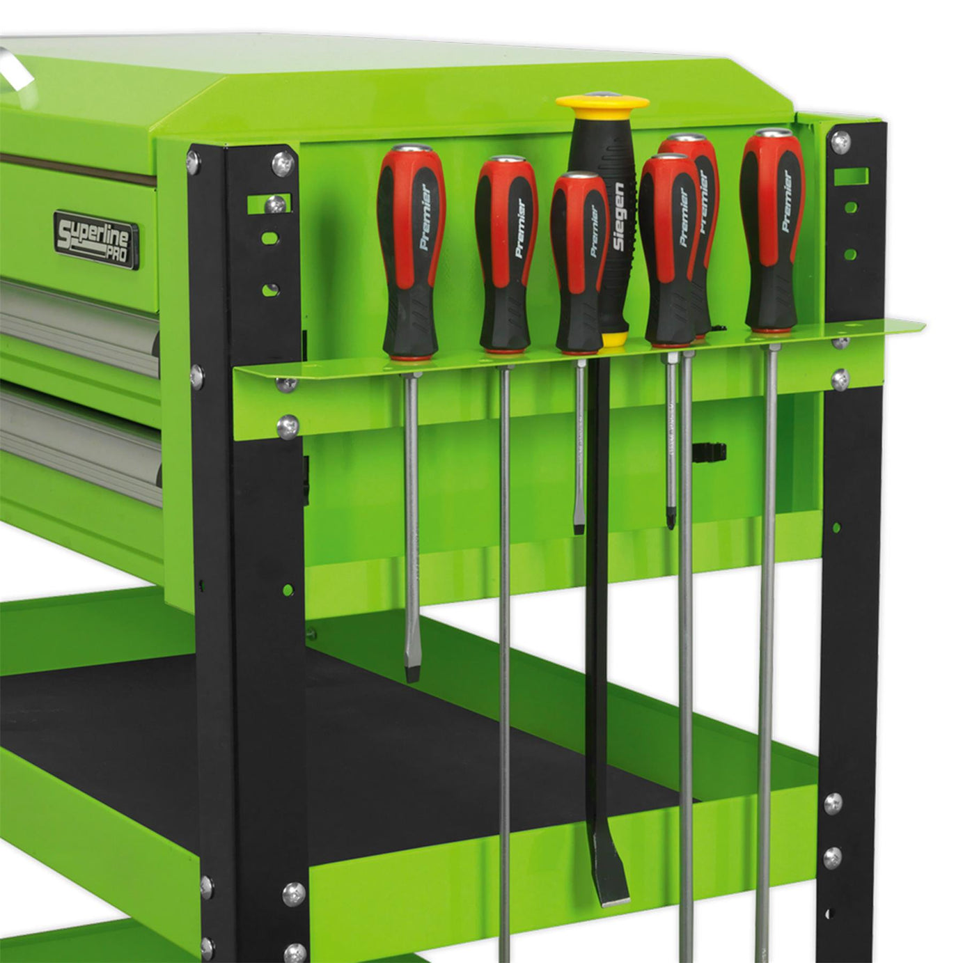 Sealey HD Mobile Tool & Parts Trolley 2 Drawer-Locking Top HV Green