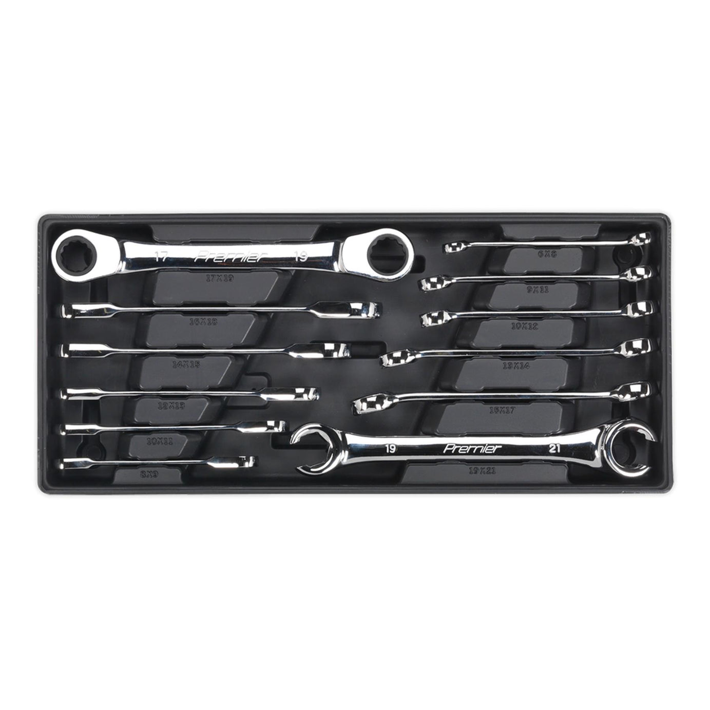 Sealey Tool Tray with Flare Nut & Ratchet Ring Spanner Set 12pc