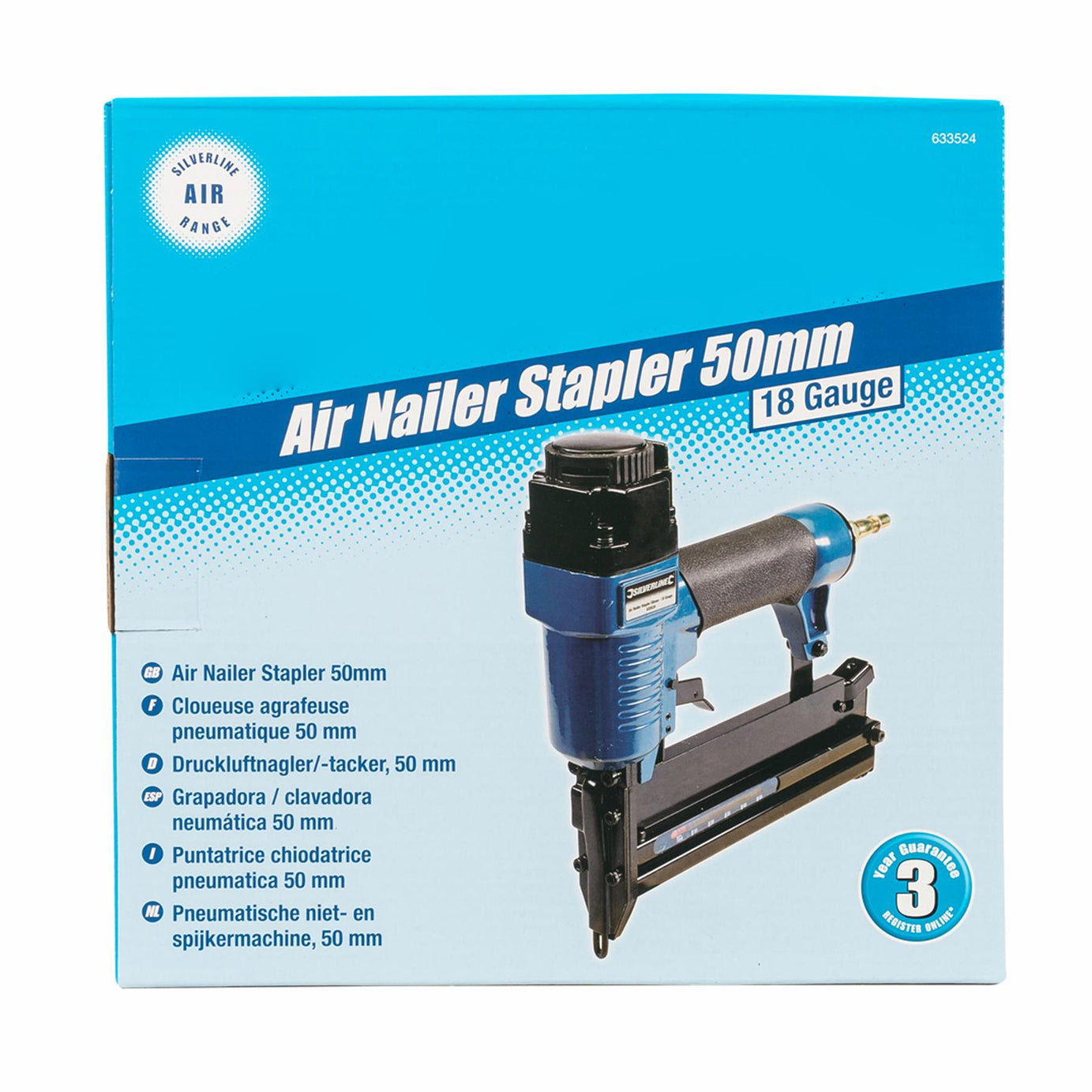 Air Nailer Stapler 50mm 18 Gauge - Nail Gun Stapler With Soft-Grip Handle