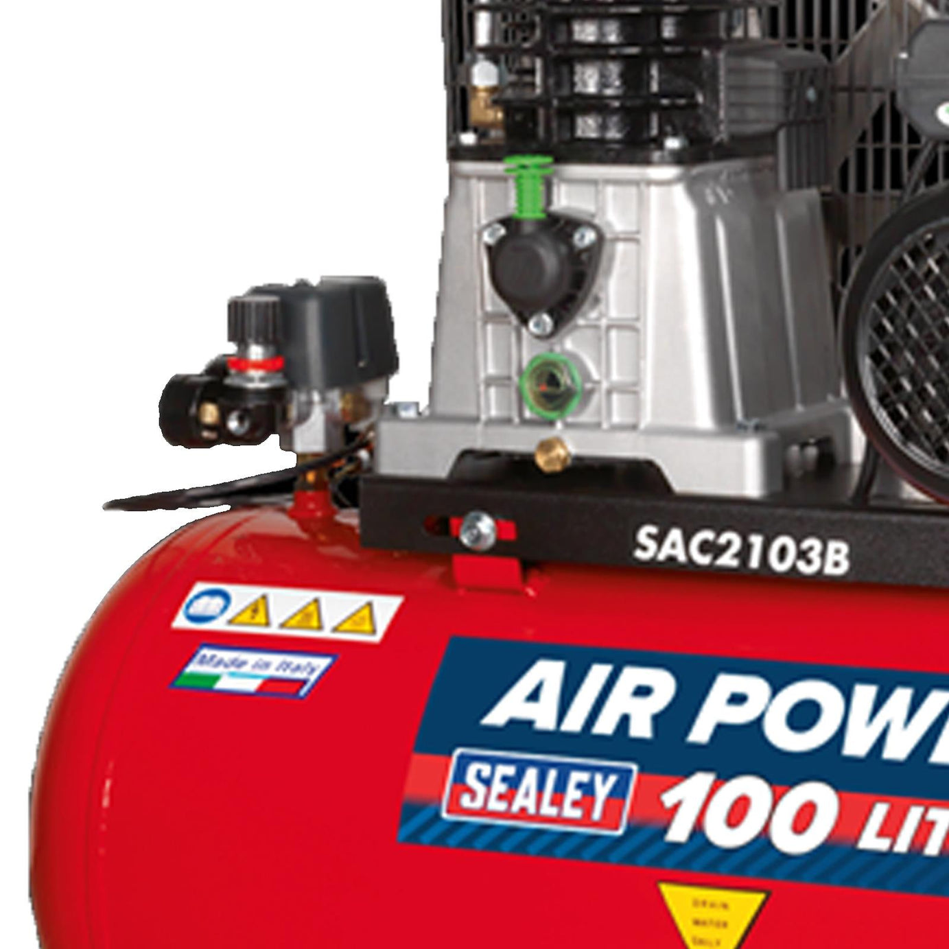 Sealey Compressor 100L Belt Drive 3hp with Cast Cylinders & Wheels