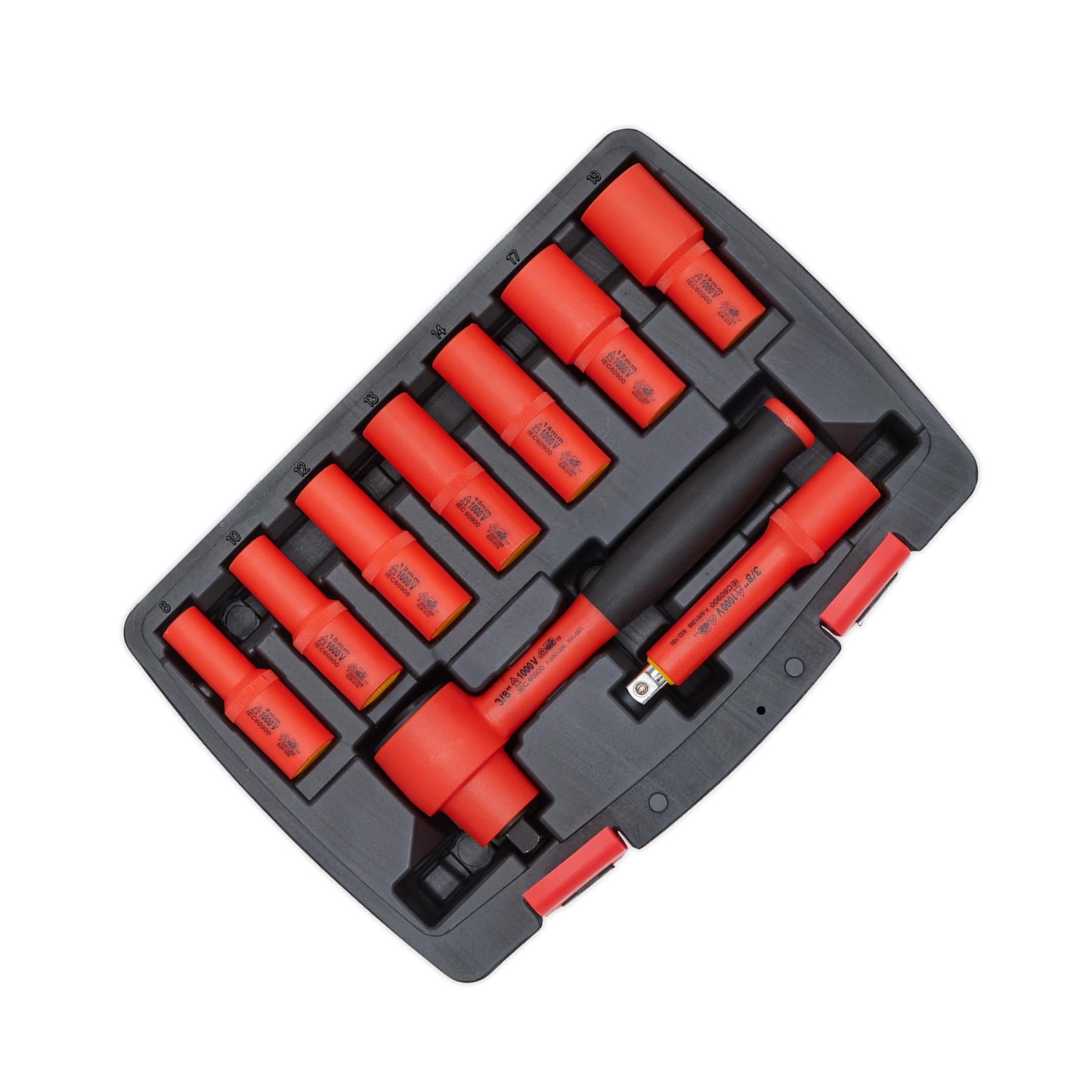 Sealey Insulated Socket Set 9pc 3/8"Sq Drive 6pt WallDrive VDE