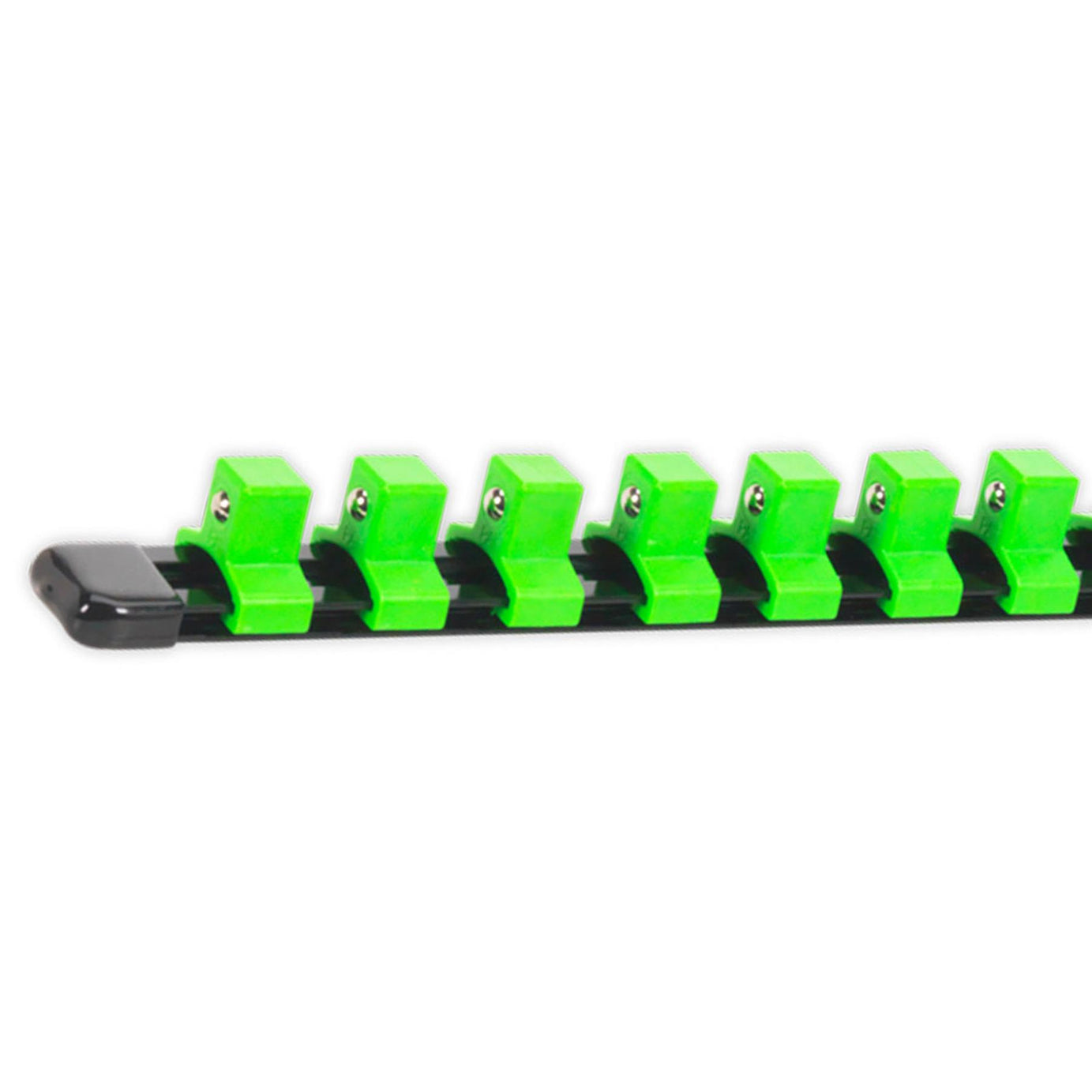Sealey 1/2"Sq Drive Socket Retaining Rail with 16 Clips - Hi-Vis Green