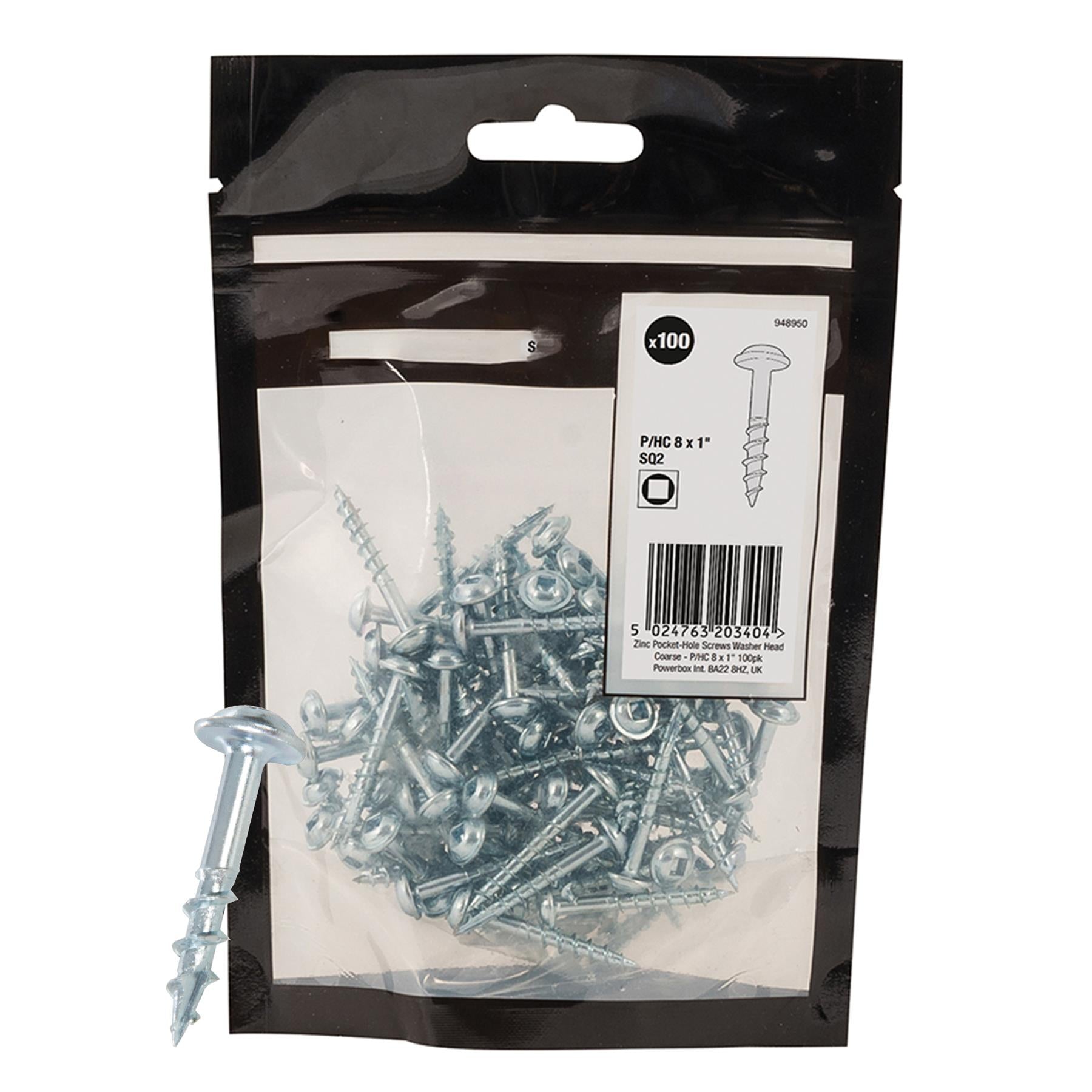 Zinc Pocket-Hole Screws Washer Head Coarse Thread Rust Resistant - 8 x 1" 100pk