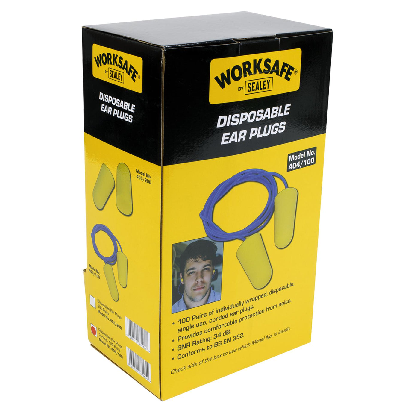 Sealey Individually Wrapped Disposable Foam Ear Plugs Corded Pack Of 100 Pairs