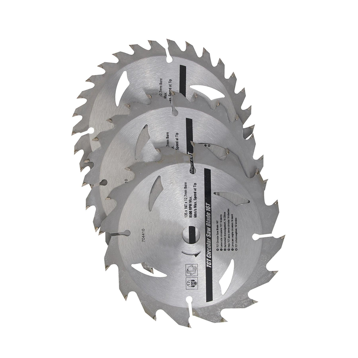 3 Piece TCT Circular Saw Blade Set 16,24, 30T  135 x 12.7 - 10mm Ring