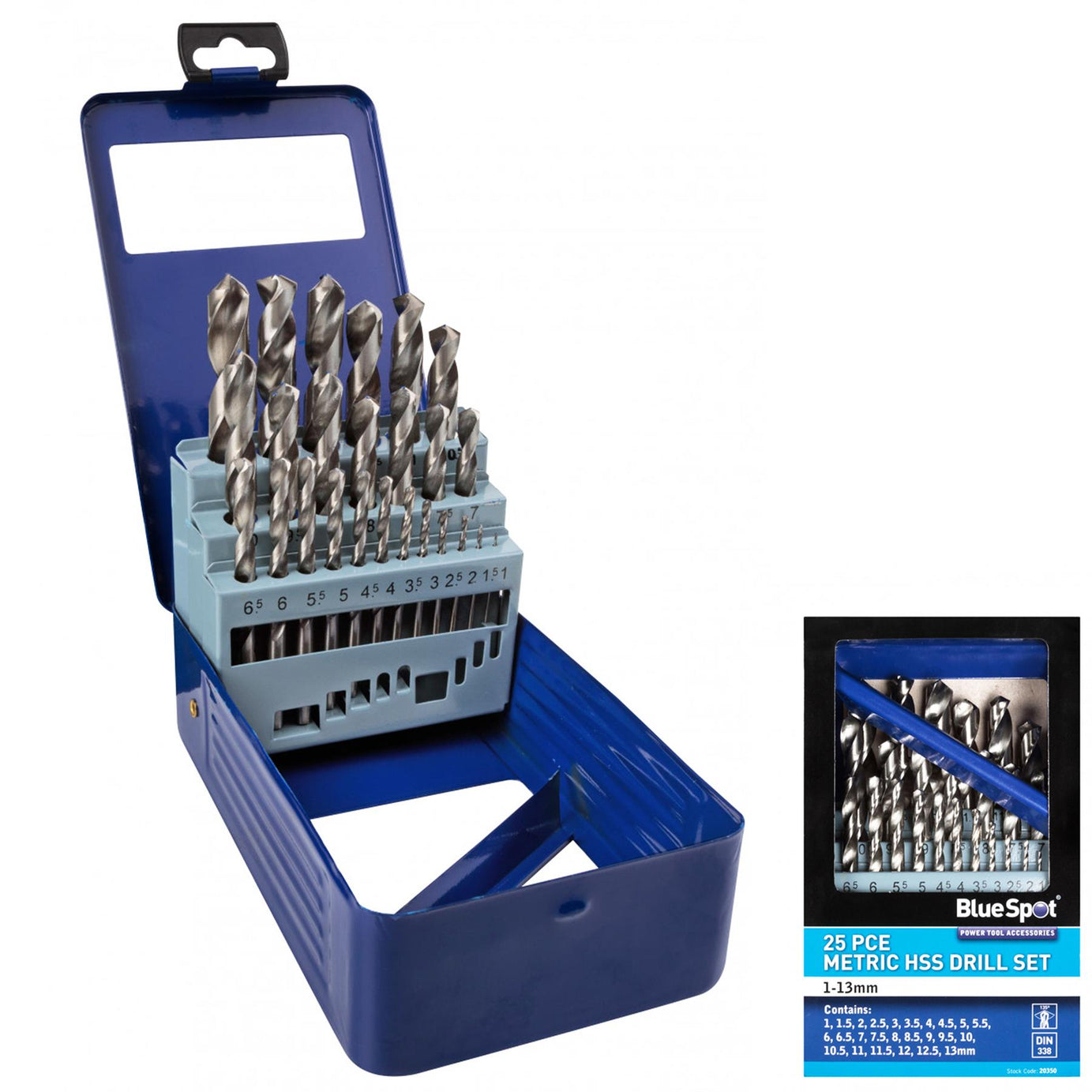 BlueSpot Metal HSS Metric 25pc Drill Bits Set 1mm to 13mm for Steel Metal Wood