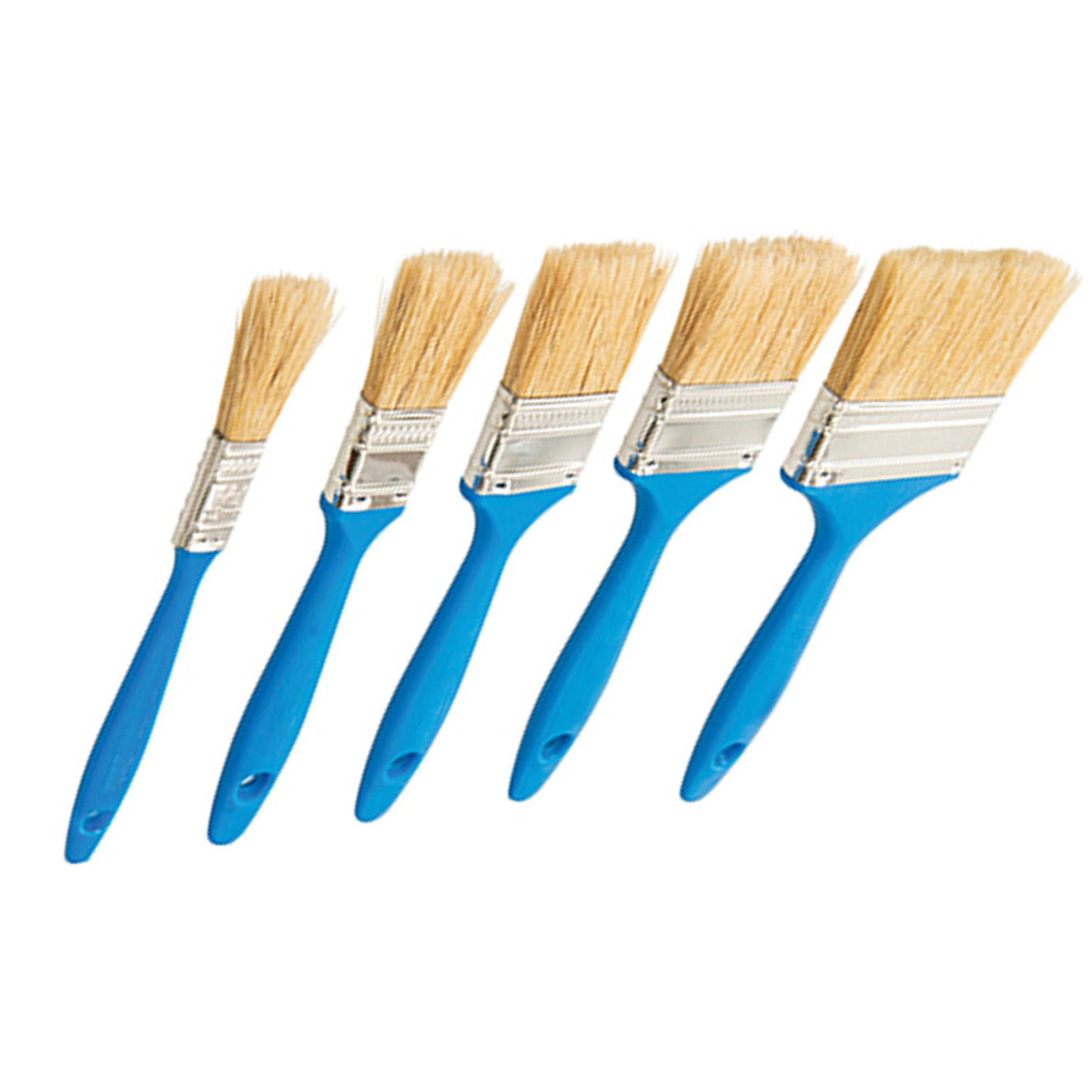 Disposable Paint Brush Set 5Pc Utility Brushes W/ Pure Bristles & Wooden Handle