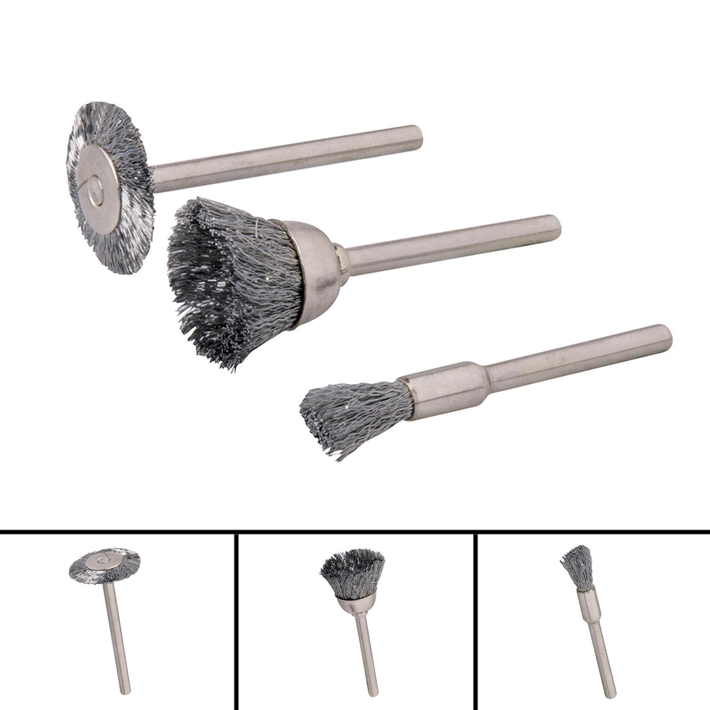 3Pc Metal Polishing Steel Wire Brush Set Dremel Rotary Tool Polish Clean Wheel