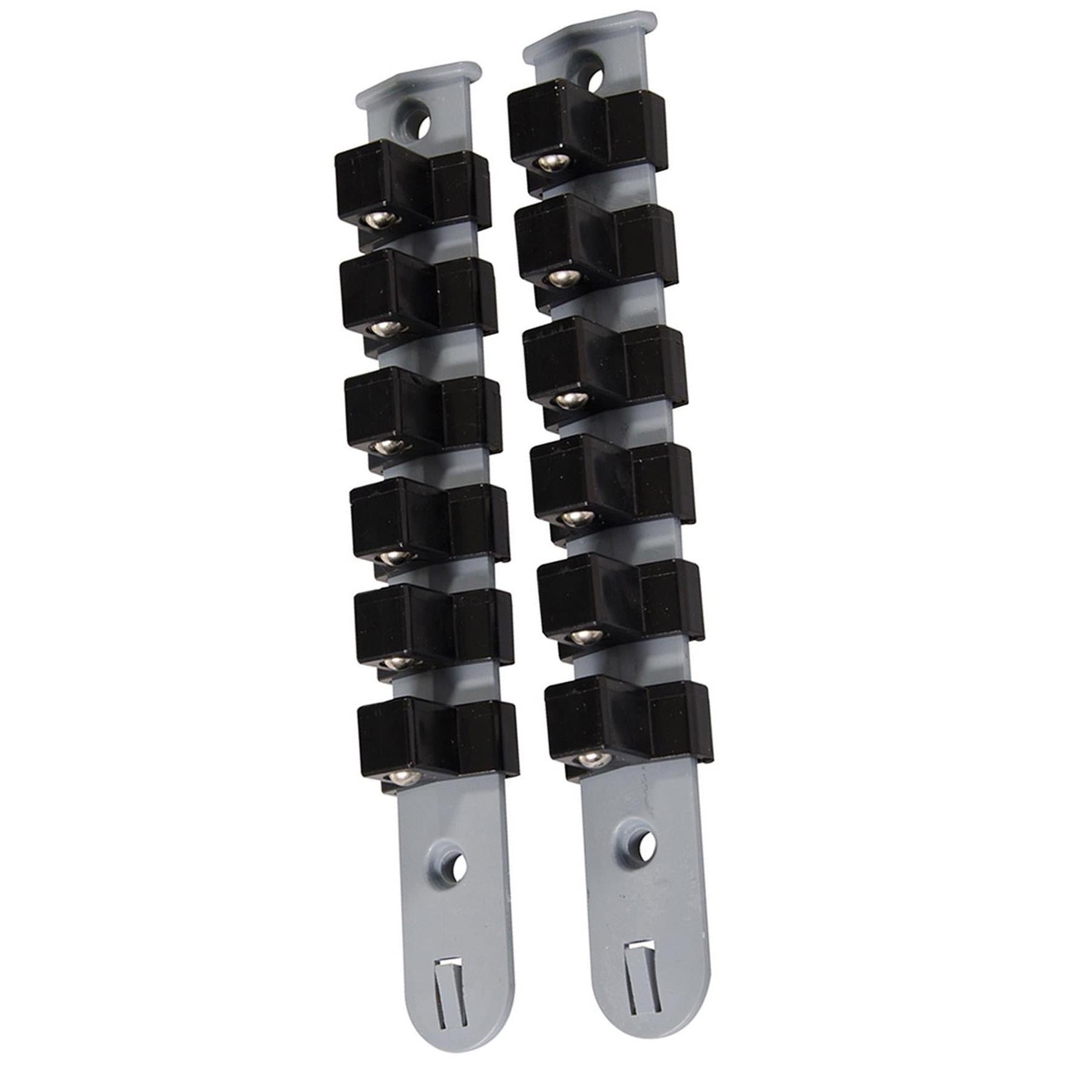 1/2" Drive Socket Holder Storage Organiser Rail Snap Set - 12 Clips Wall Mounting