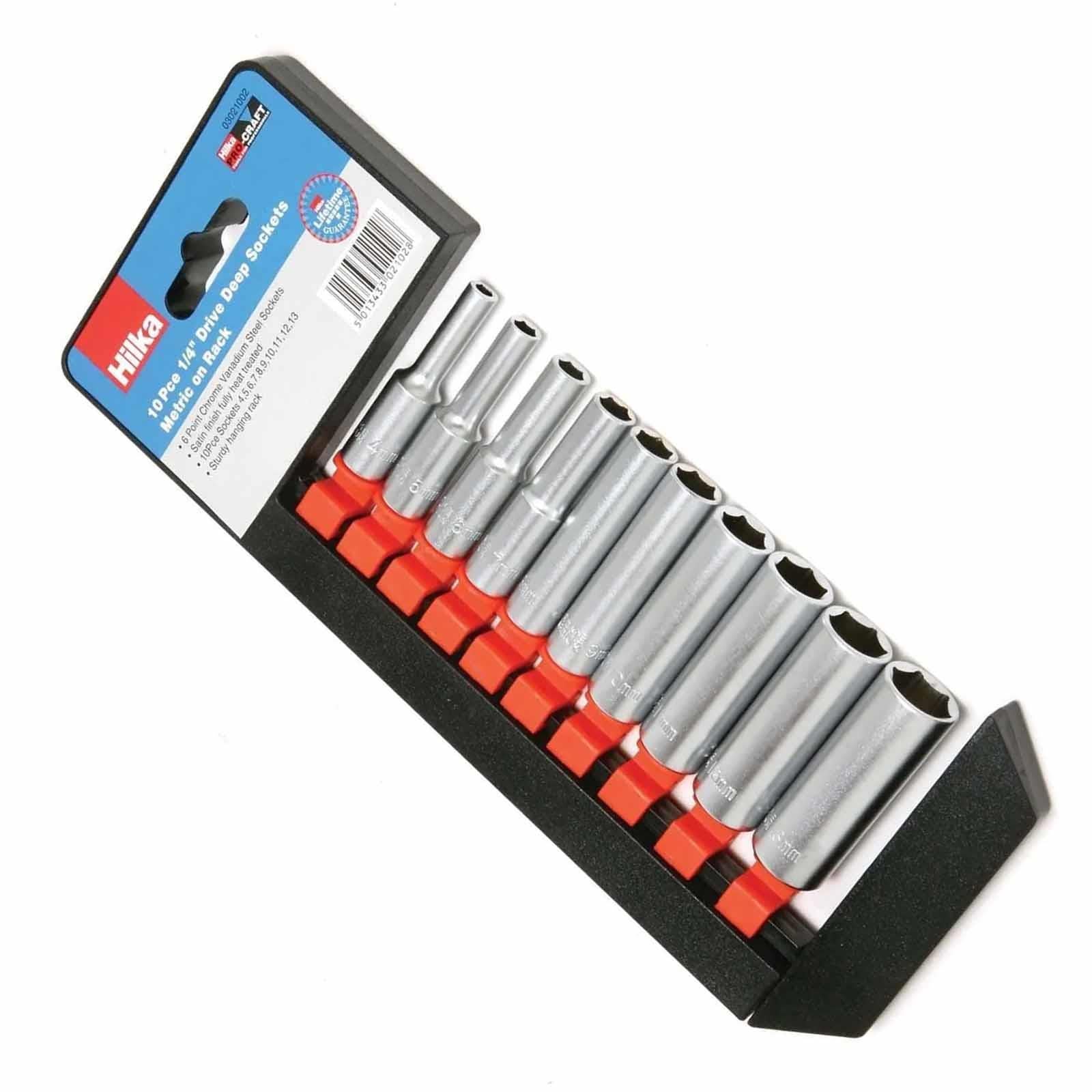 10PC Lifetime Guarantee Deep Socket Set Long reach Sockets on Rail 1/4” drive