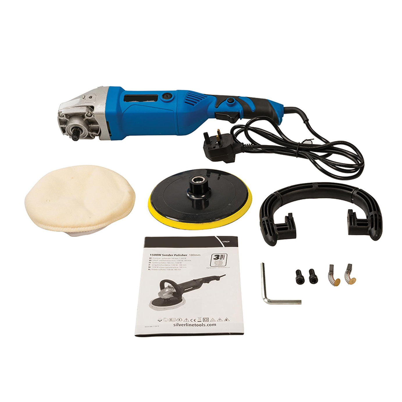 Sander Car Body Buffer Polisher 180mm 1500W Variable Speed  3 Polishing Sponges
