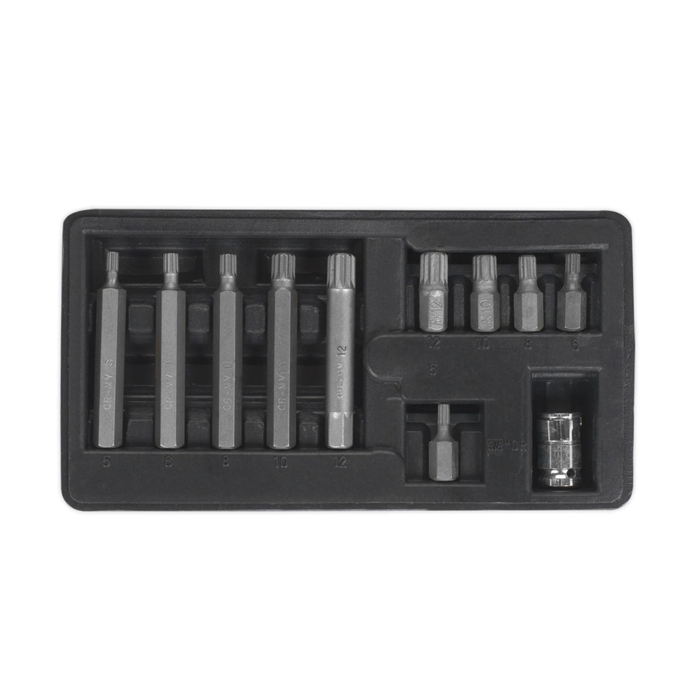 Sealey Spline Bit & Holder Set 11pc - 3/8"Sq Drive