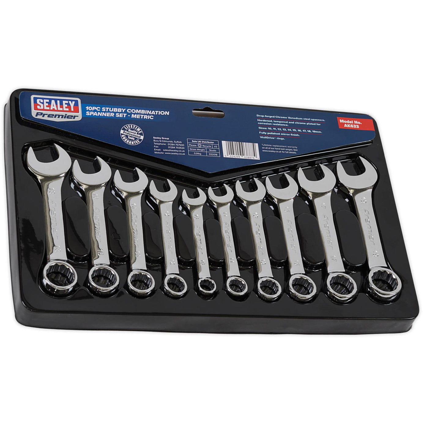 Sealey Combination Spanner Set 10pc Stubby Metric
