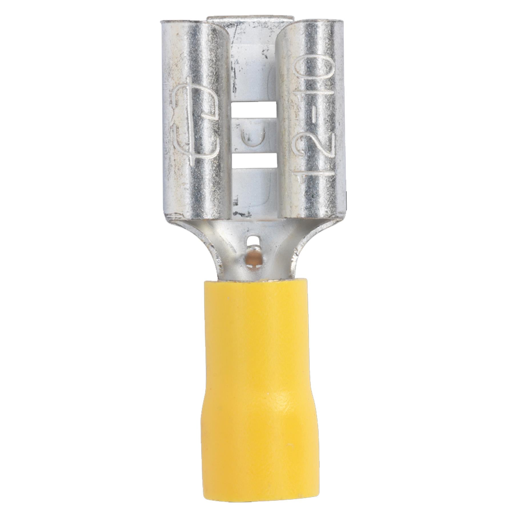 Push-On Terminal 9.5mm Female Yellow Pack of 100 Sealey