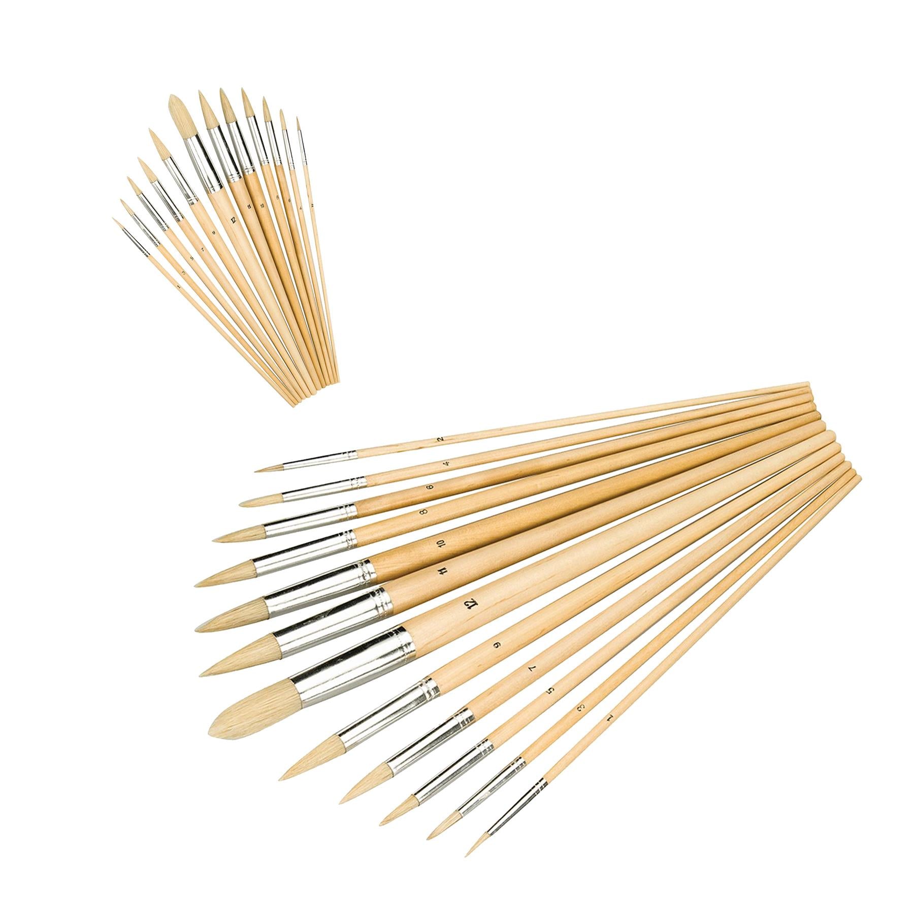 12Pce Artists Paint Brush Set Pointed Tip Sizes 1mm - 12mm For Finishing Work