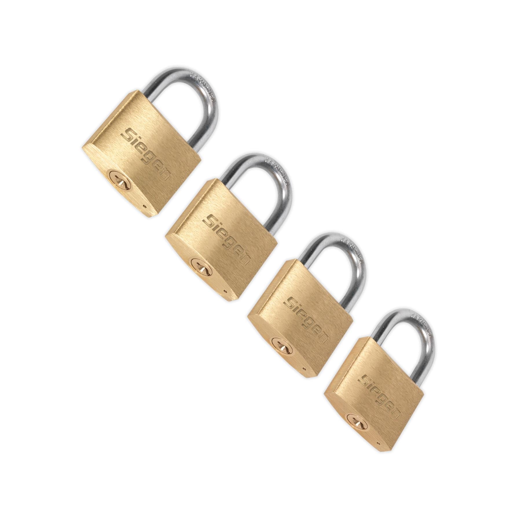 Sealey Brass Body Padlock Brass Cylinder 40mm Key Alike Pack of 4