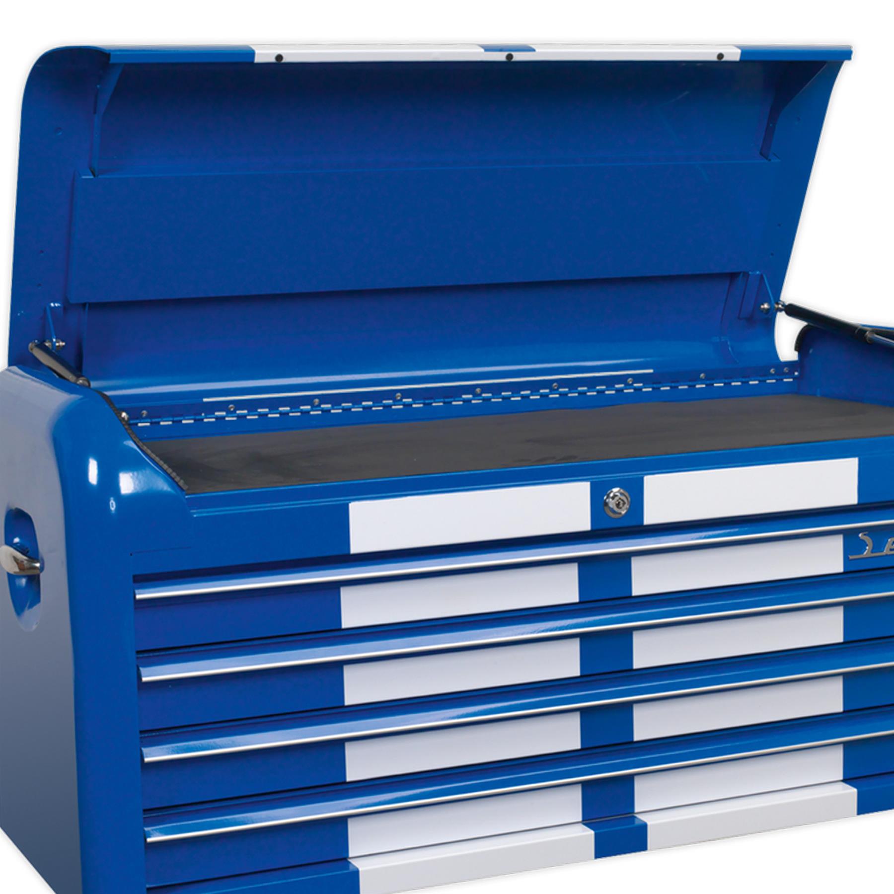 Sealey Topchest 4 Drawer Wide Retro Style - Blue with White Stripes