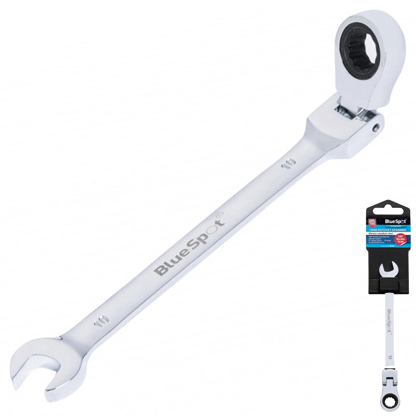 BlueSpot Ratchet Spanner Combination Flexible Head Wrench Metric 10mm