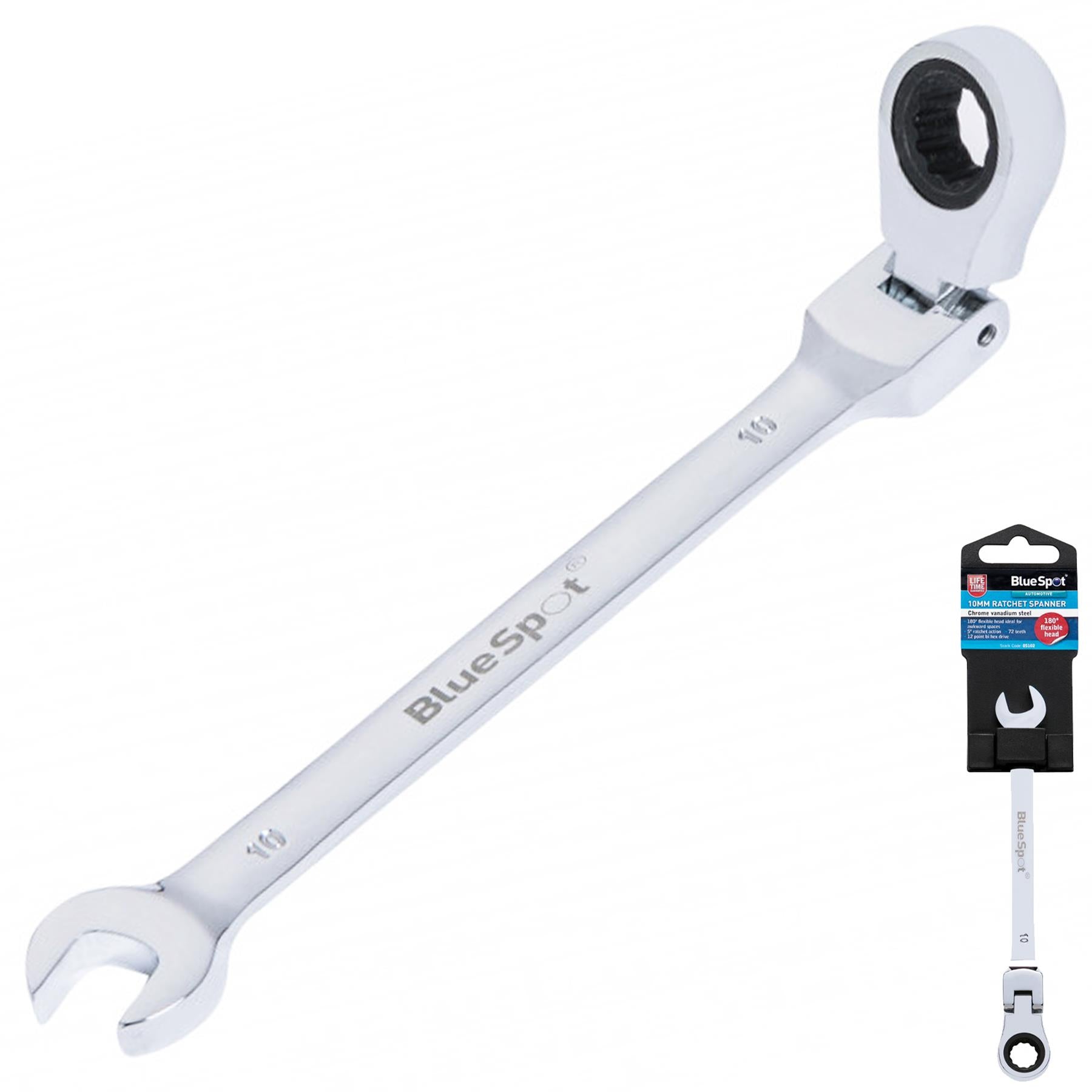 BlueSpot Ratchet Spanner Combination Flexible Head Wrench Metric 10mm