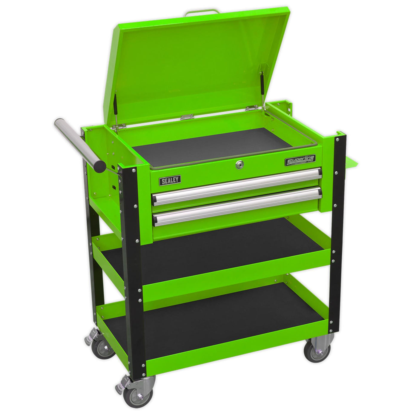 Sealey HD Mobile Tool & Parts Trolley 2 Drawer-Locking Top HV Green