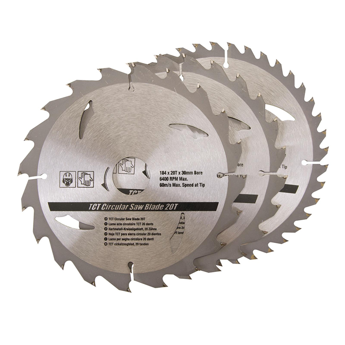 3 Piece TCT Circular Saw Blade Set 184 x 30 - 20, 16mm Rings