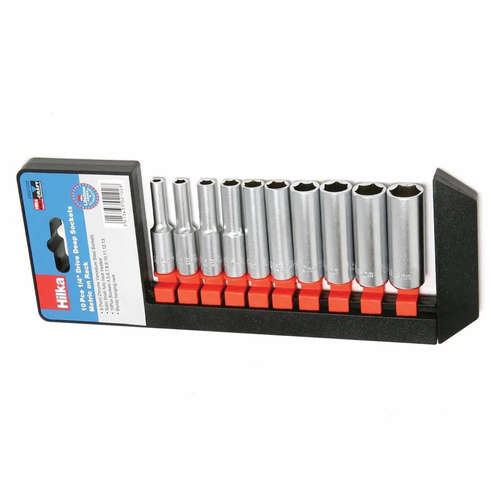 10PC Lifetime Guarantee Deep Socket Set Long reach Sockets on Rail 1/4” drive