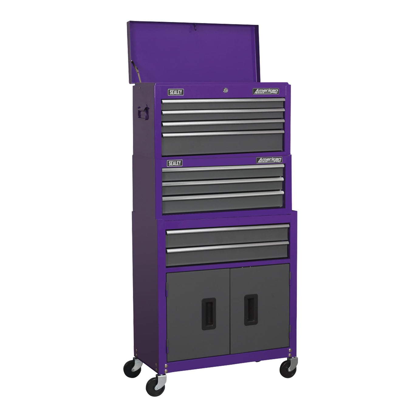 Sealey Topchest, Mid-Box & Rollcab 9 Drawer Stack - Purple