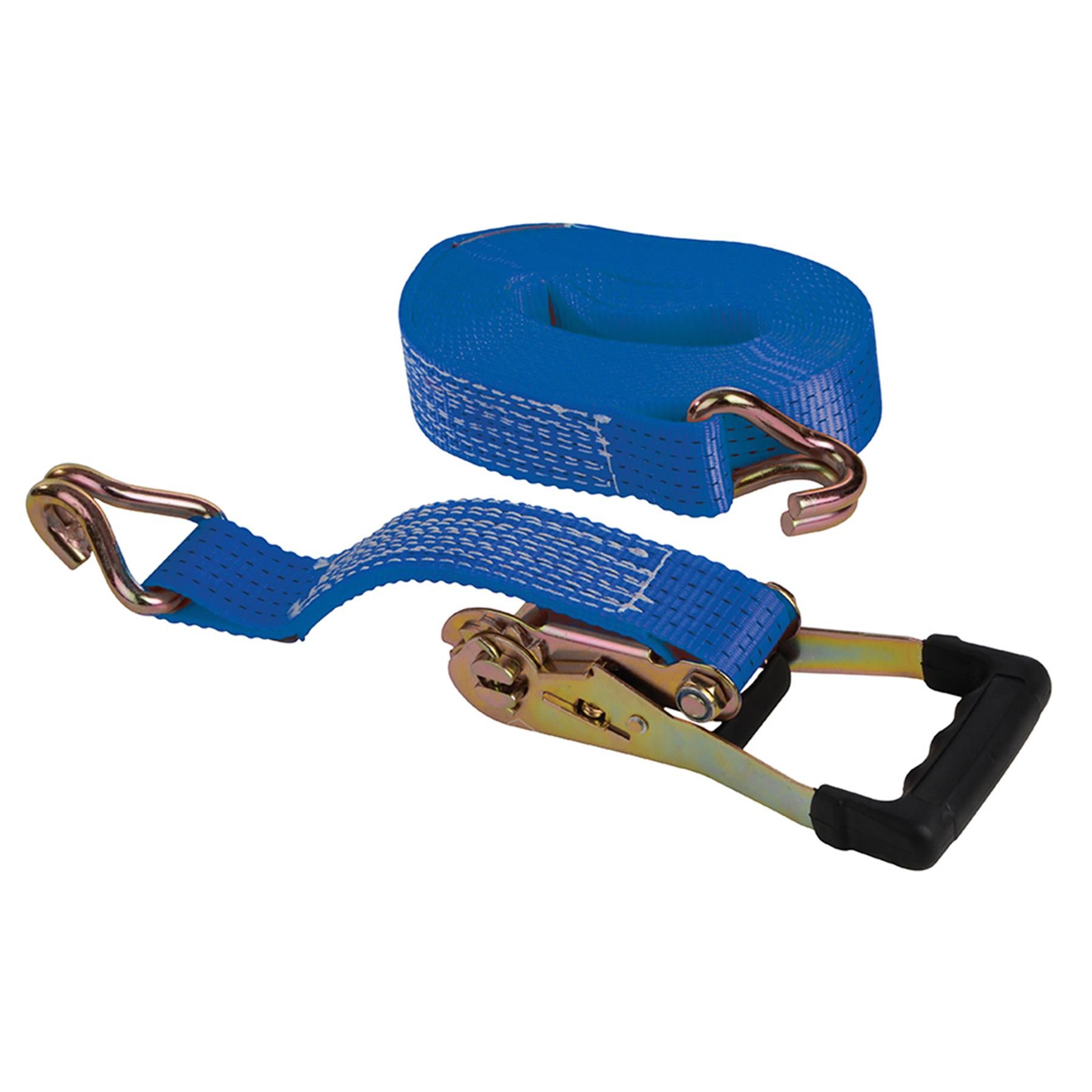 Rubber-Handled Ratchet Tie Down Strap J-Hook 8M X 50mm - Rated 1700Kg DIY
