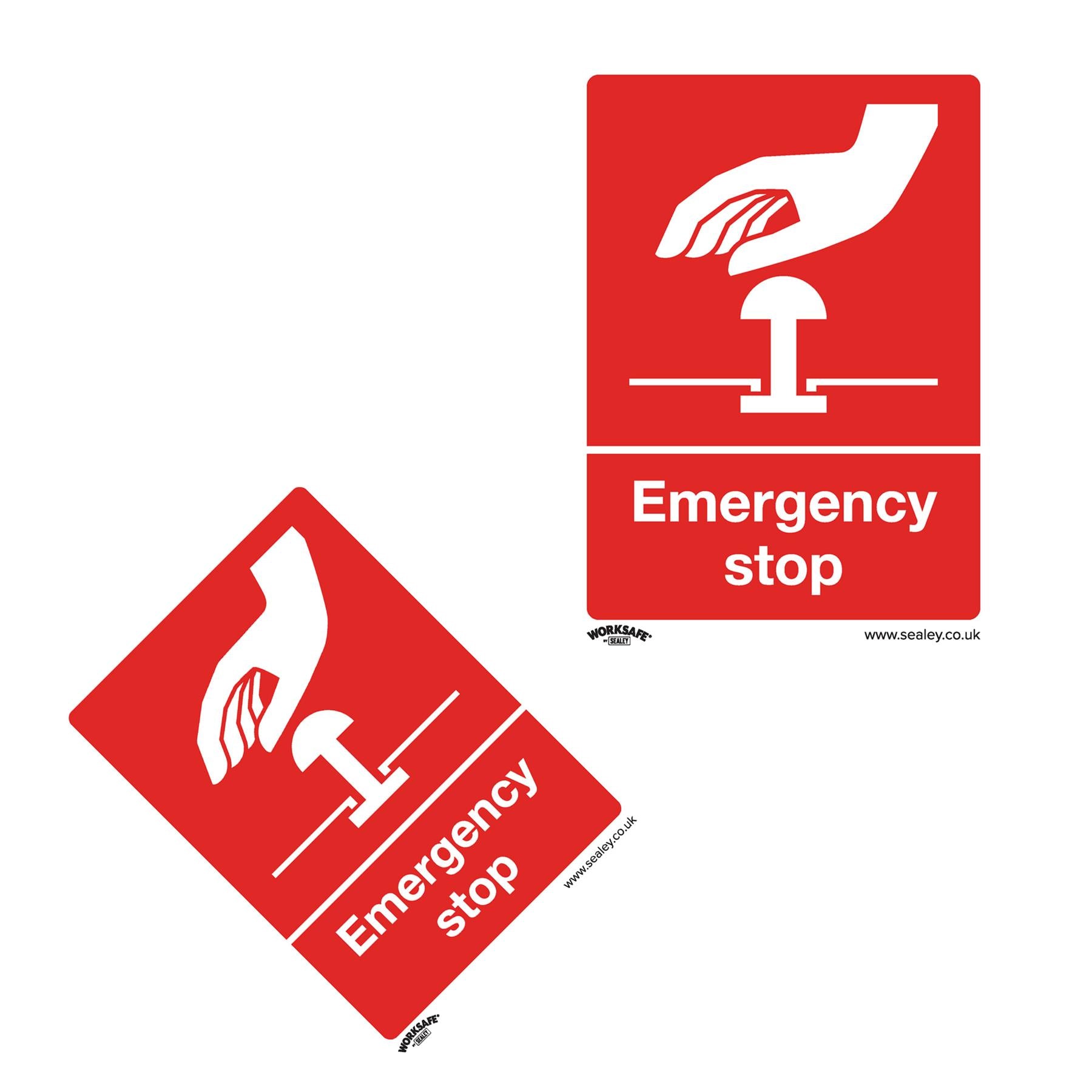 Sealey Safety Sign - Emergency Stop - Rigid Plastic - Pack of 10