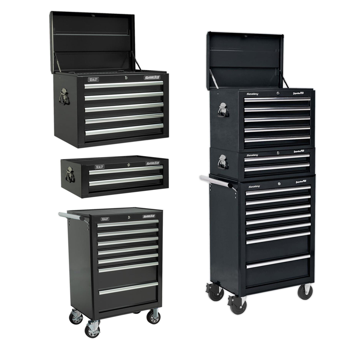Sealey Topchest, Mid-Box & Rollcab Combination 14 Drawer - Black