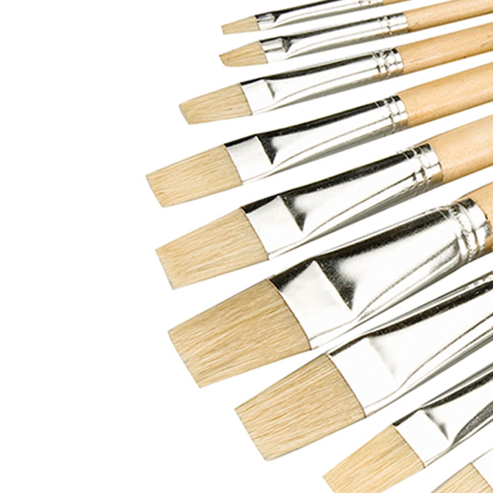 12Pce Artists Paint Brush Set Flat Tip Sizes From 1mm - 12mm For Finishing Work