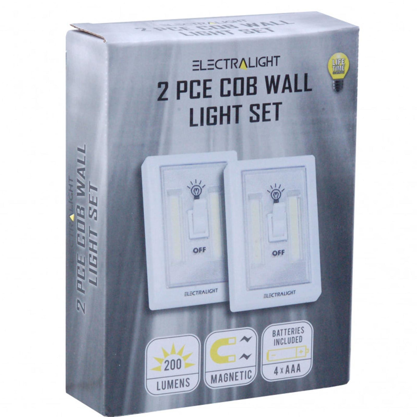BlueSpot Electralight 2Pce COB Wall Light Set (200 Lumens) Cupboards Basements With Batteries