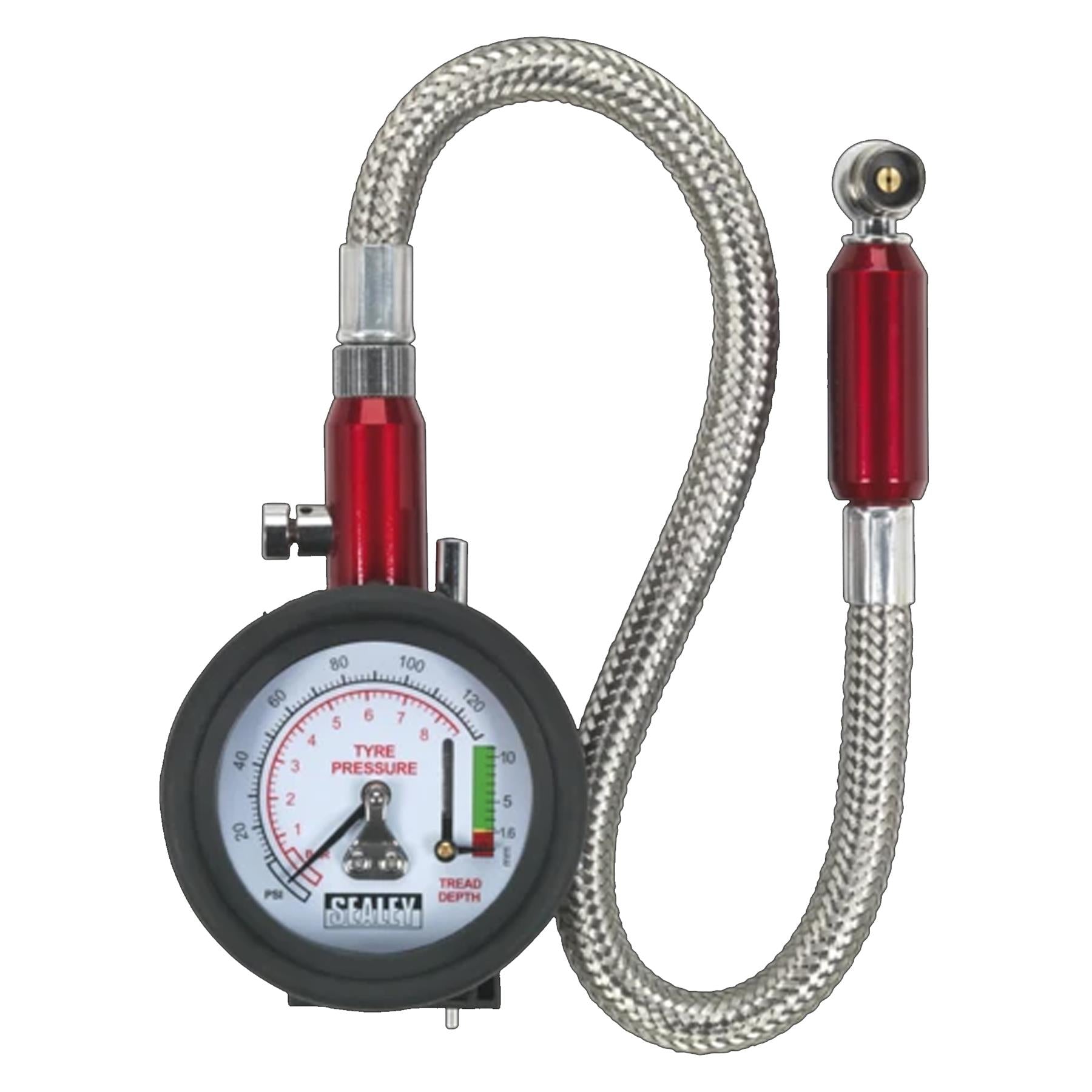 Sealey Tyre Pressure Gauge with Tyre Tread Depth Gauge - Flexi Hose