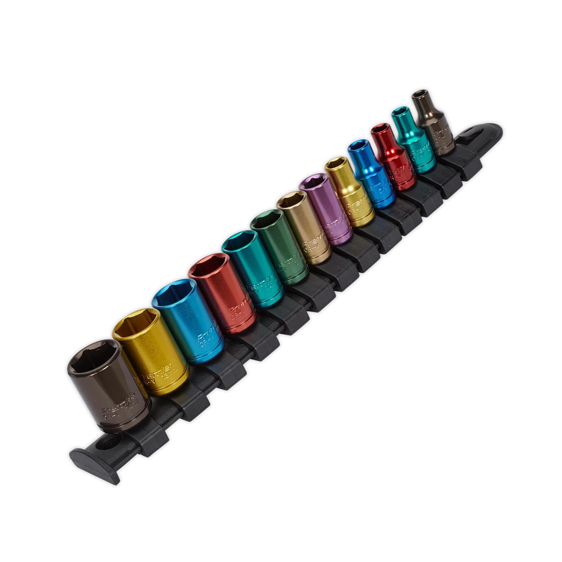 Sealey 13pc Multi Coloured Socket Set 4mm - 14mm 6pt Set 1/4" Sq Drive