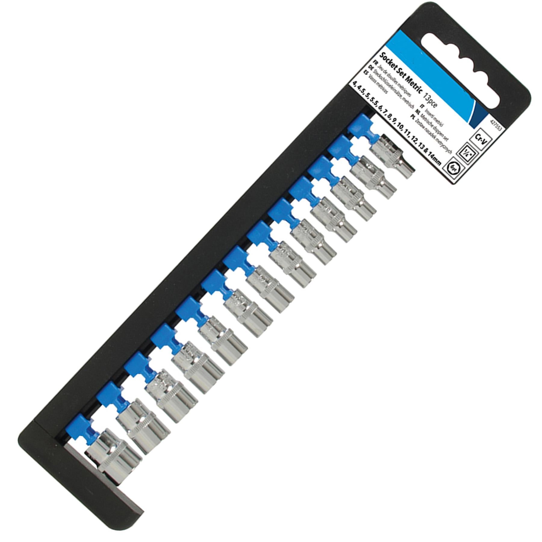13 Pcs Socket Set 1/4" Drive Metric 4, 4.5, 5, 5.5, 6, 7, 8, 9, 10, 11, 12, 13mm